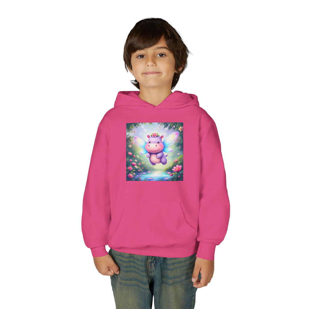 Whimsical Fairy Hippo Hooded Sweatshirt for Kids, Cute Gifts, Cozy Hoodie, Floral Design, Birthday Present