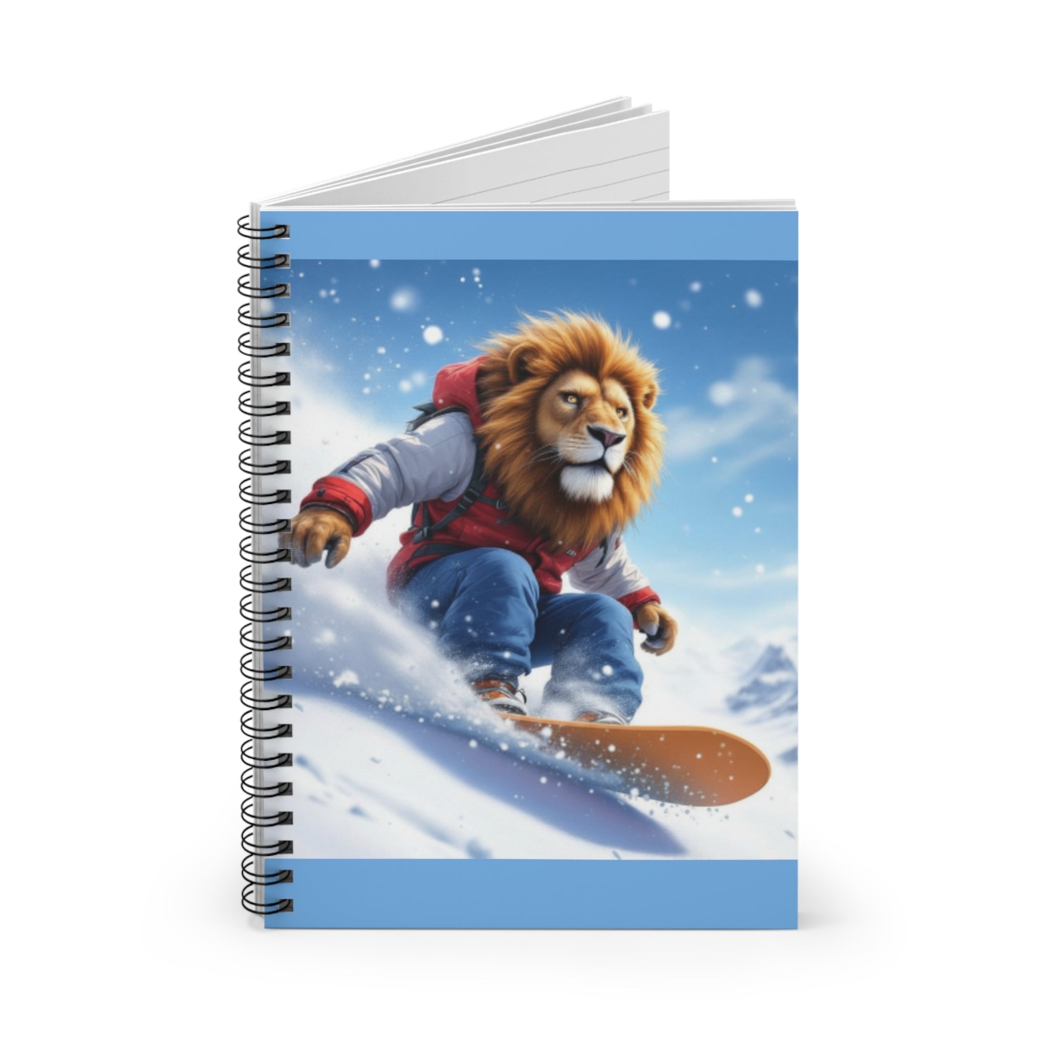 Lion Snowboarder Spiral Notebook — Ruled Journal for Ski & Snowboard Lovers