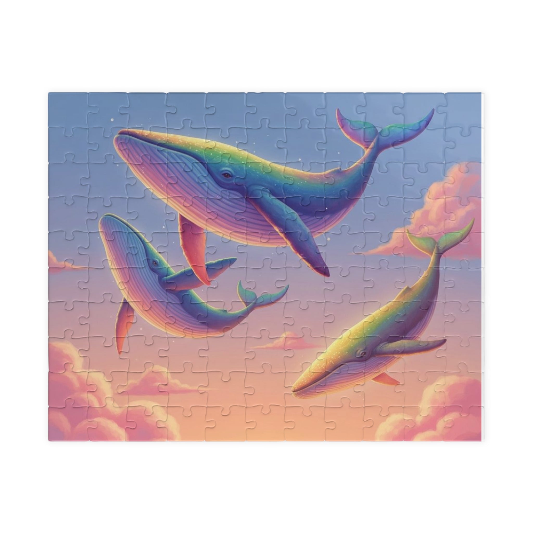 Soaring Rainbow Whales Jigsaw Puzzle — Scenic Ocean Fantasy Puzzle (110/252/520/1014 pcs)