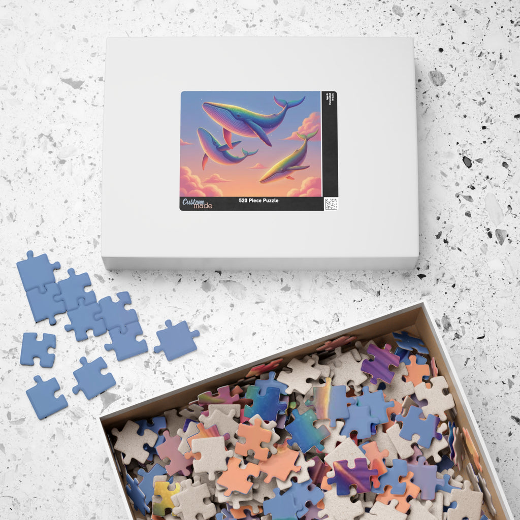 Soaring Rainbow Whales Jigsaw Puzzle — Scenic Ocean Fantasy Puzzle (110/252/520/1014 pcs)
