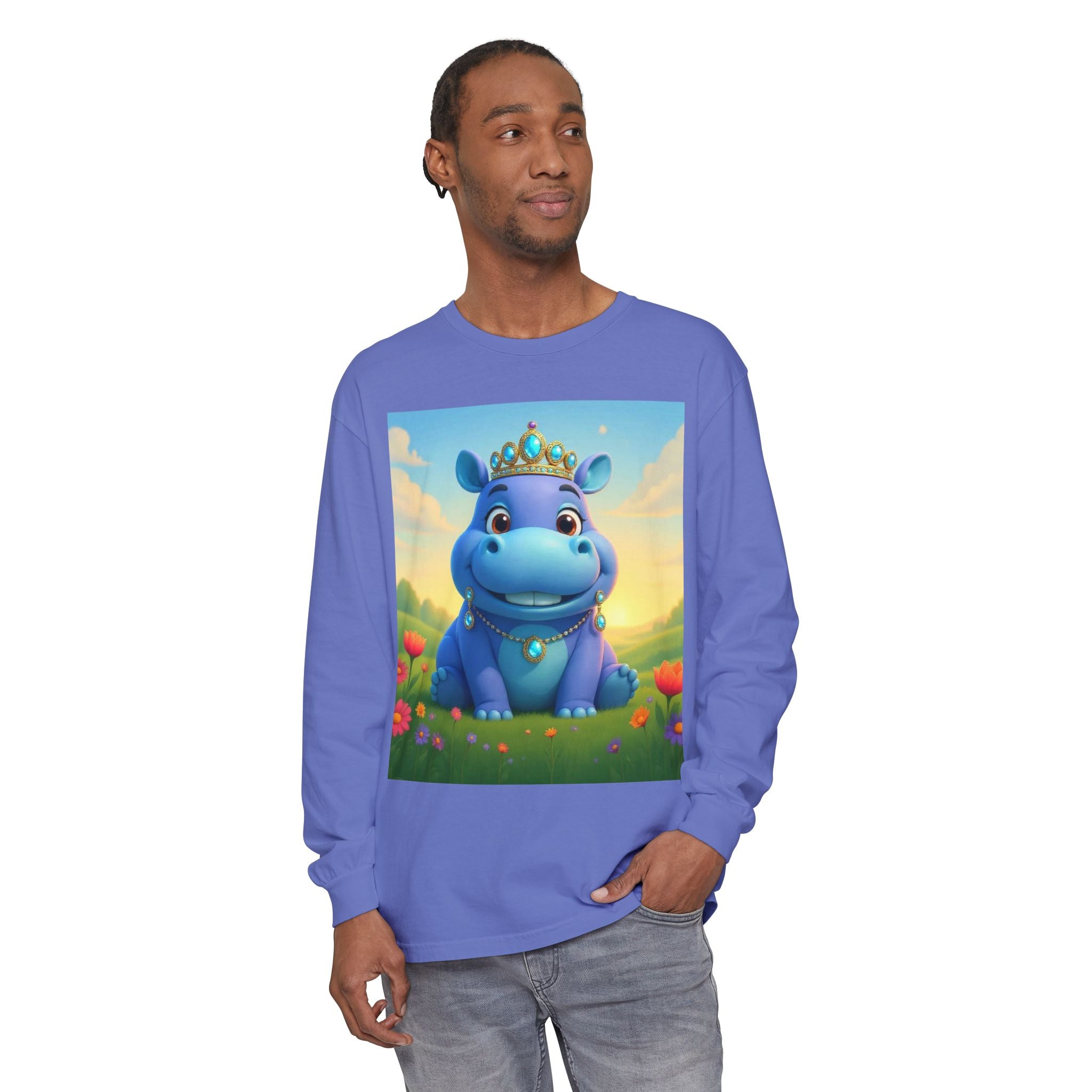 Whimsical Princess Hippo Long Sleeve T-Shirt