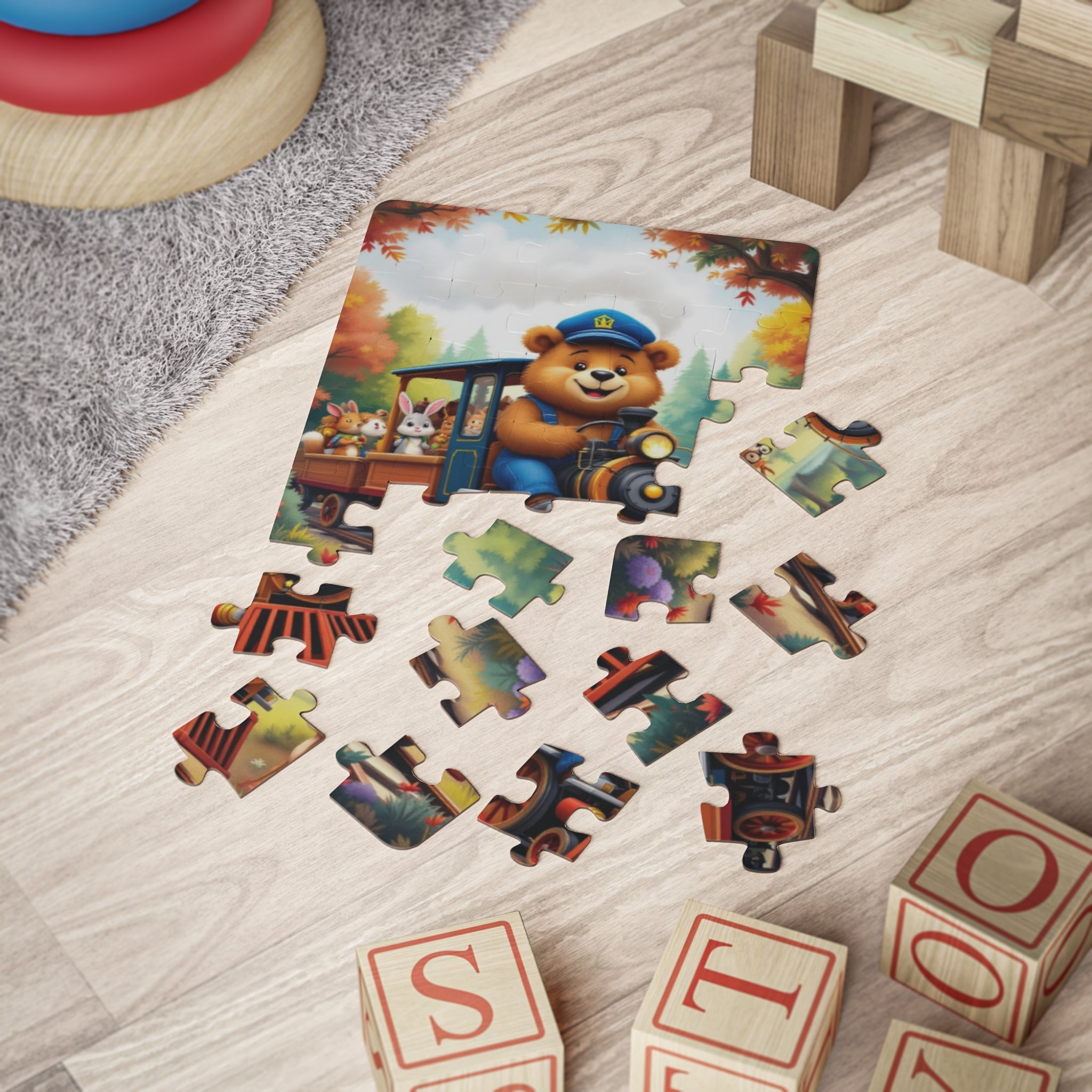 Kids Puzzle, Sparkle Hollow Bear Train, 30-Piece