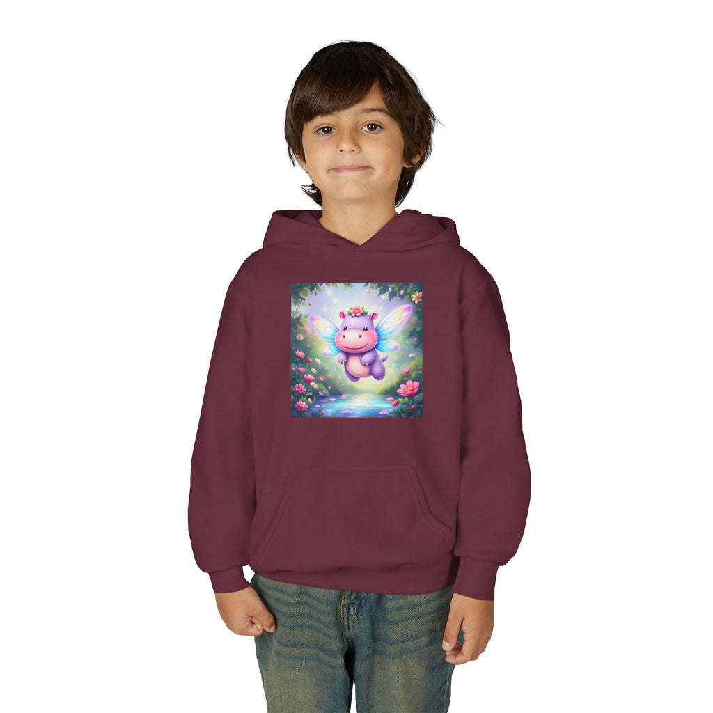 Whimsical Fairy Hippo Hooded Sweatshirt for Kids, Cute Gifts, Cozy Hoodie, Floral Design, Birthday Present