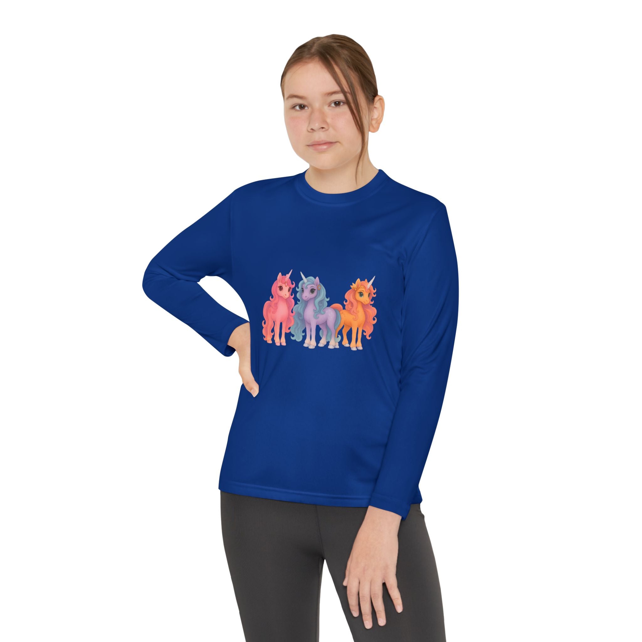 Youth Long Sleeve Tee — Colorful Cartoon Ponies Graphic