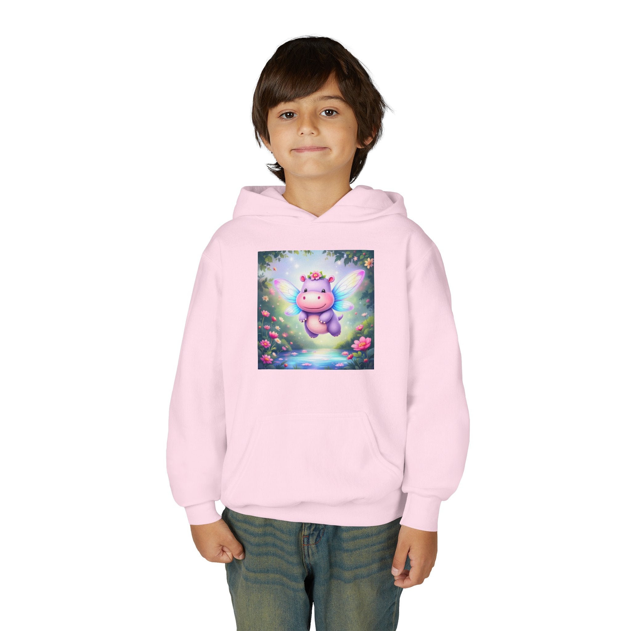 Whimsical Fairy Hippo Hooded Sweatshirt for Kids, Cute Gifts, Cozy Hoodie, Floral Design, Birthday Present