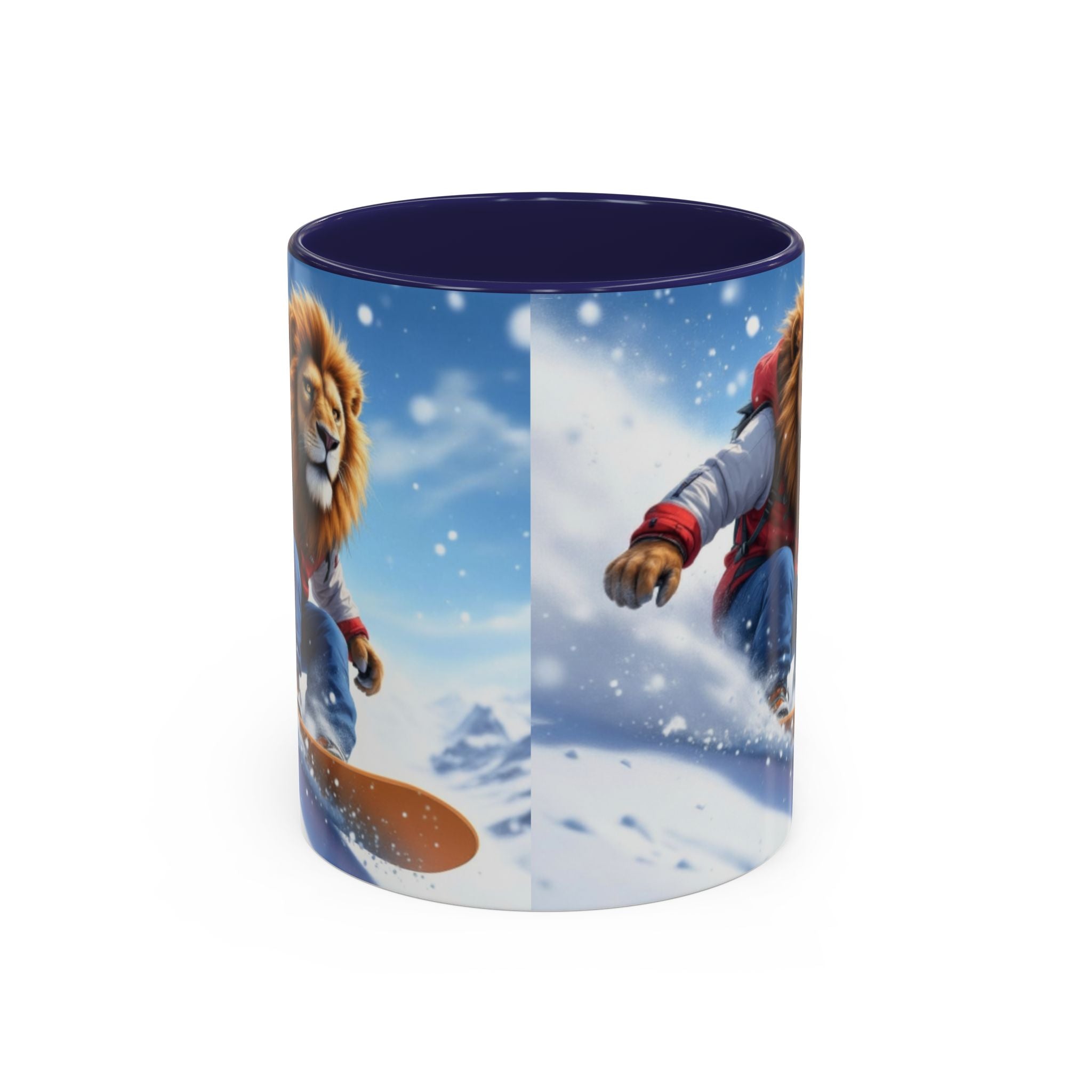 Snowboarding Lion Coffee Mug — Winter Sports Animal Art 11/15oz