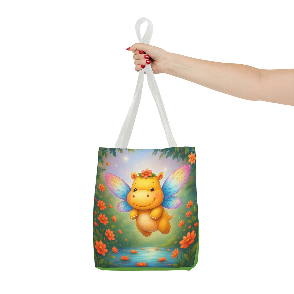 Fairy Hippo Tote Bag — Cute Floral Magic Wings Canvas Tote