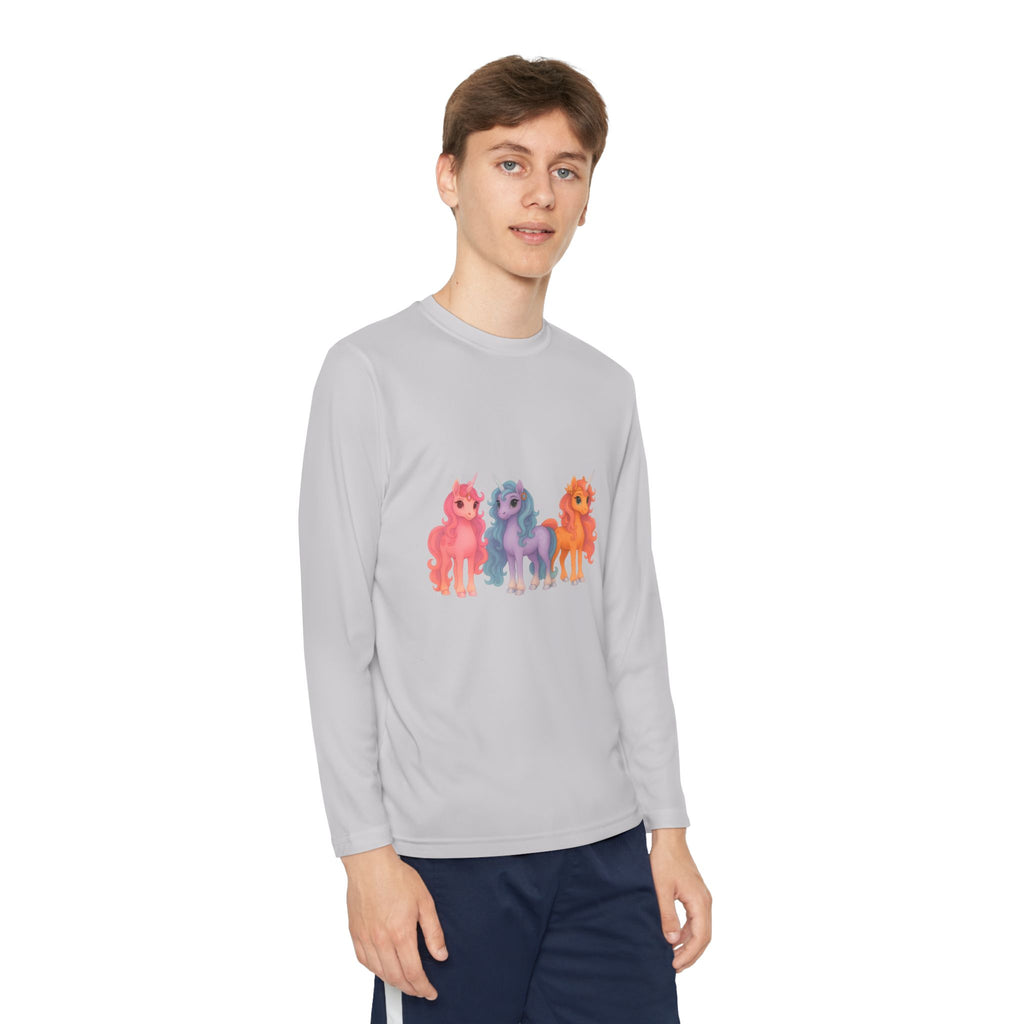 Youth Long Sleeve Tee — Colorful Cartoon Ponies Graphic