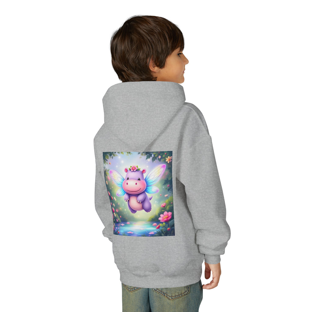 Whimsical Fairy Hippo Hooded Sweatshirt for Kids, Cute Gifts, Cozy Hoodie, Floral Design, Birthday Present