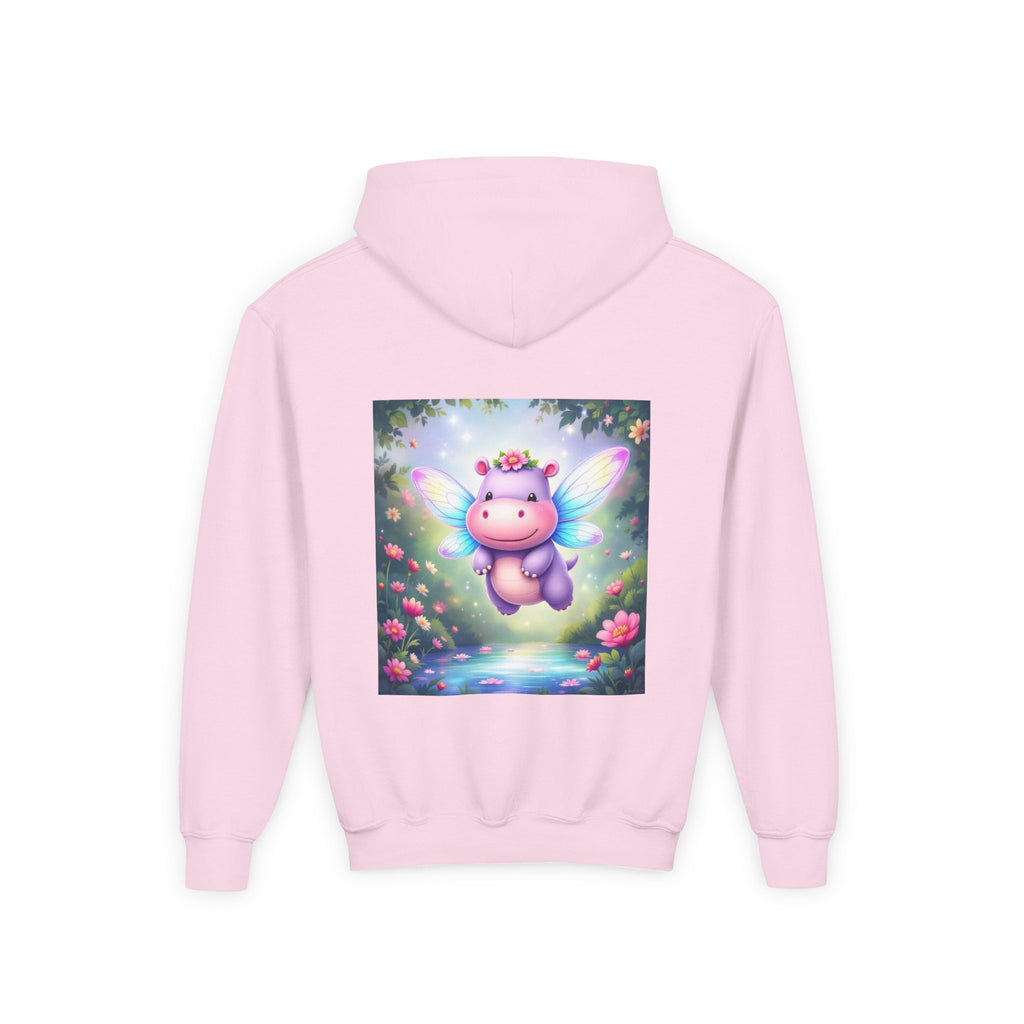 Whimsical Fairy Hippo Hooded Sweatshirt for Kids, Cute Gifts, Cozy Hoodie, Floral Design, Birthday Present