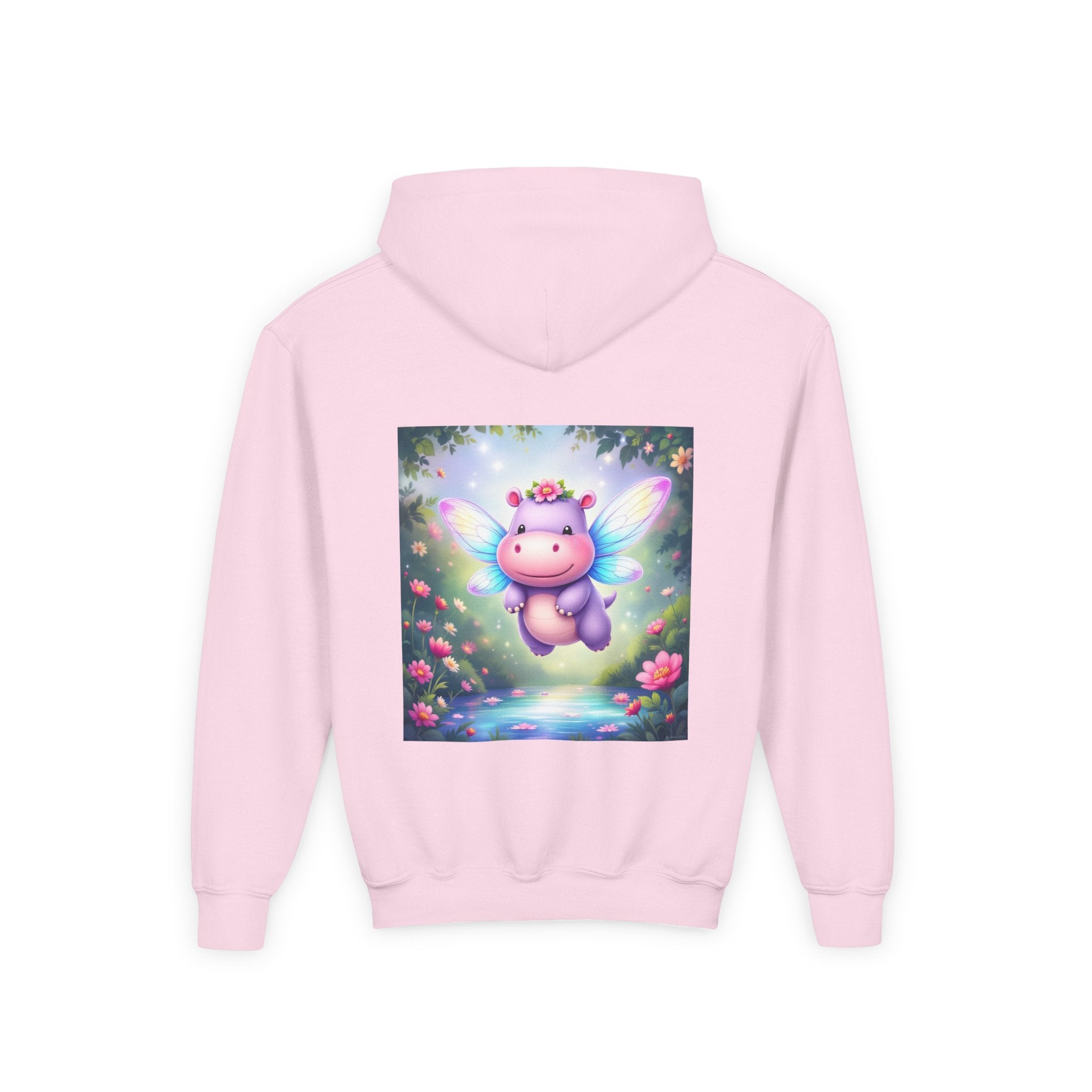 Whimsical Fairy Hippo Hooded Sweatshirt for Kids, Cute Gifts, Cozy Hoodie, Floral Design, Birthday Present