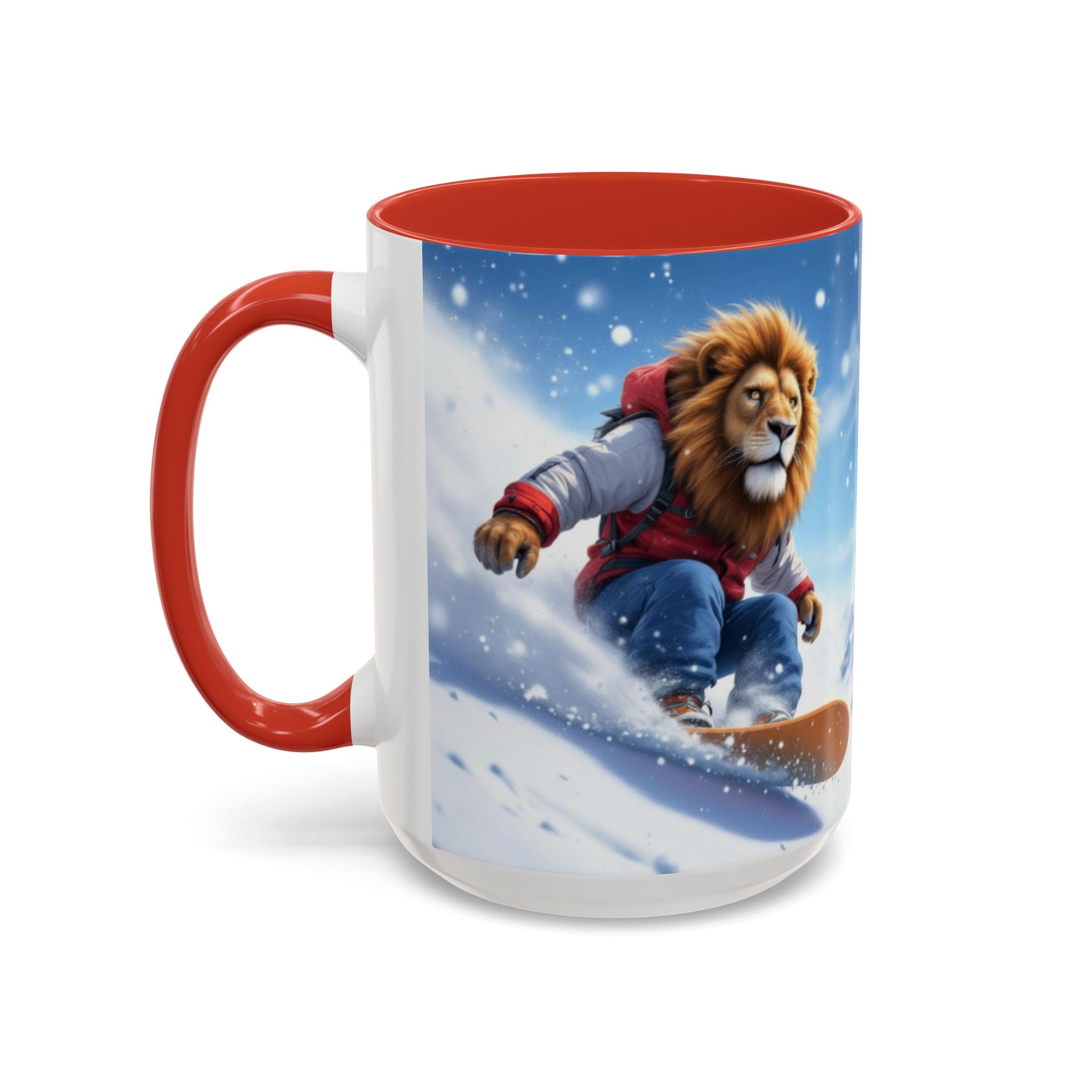 Snowboarding Lion Coffee Mug — Winter Sports Animal Art 11/15oz