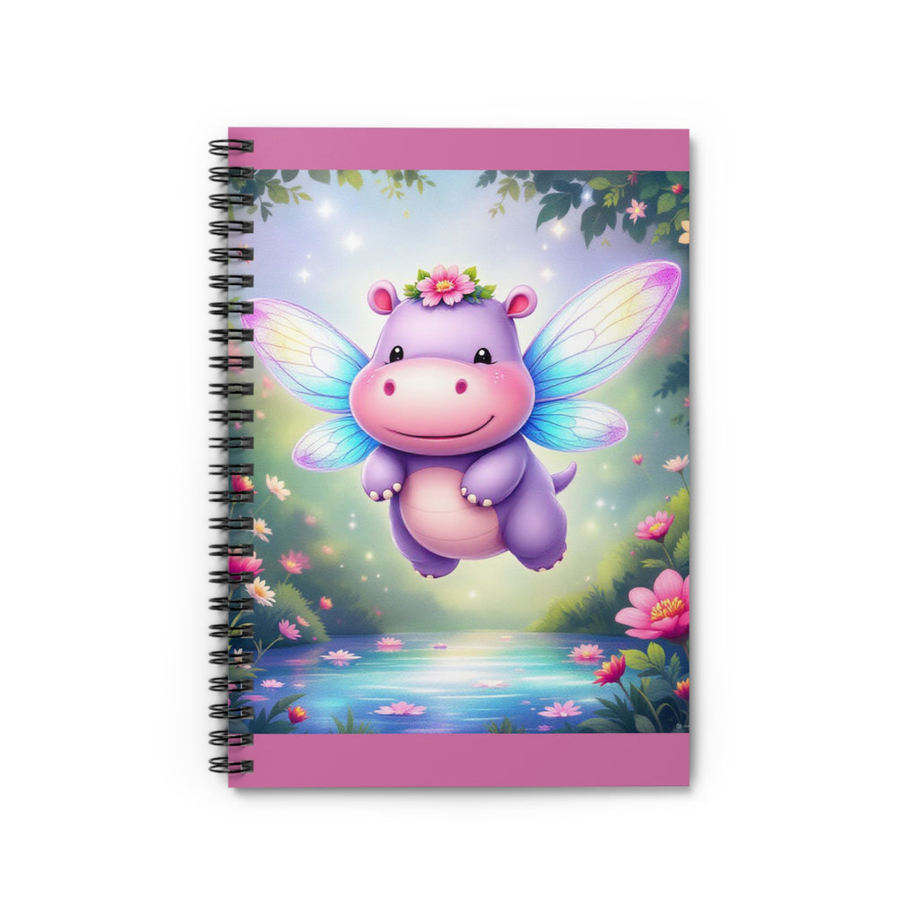 Magical Fairy Hippo Spiral Notebook — Ruled Journal for Kids, Cute Pink Woodland Writing Pad