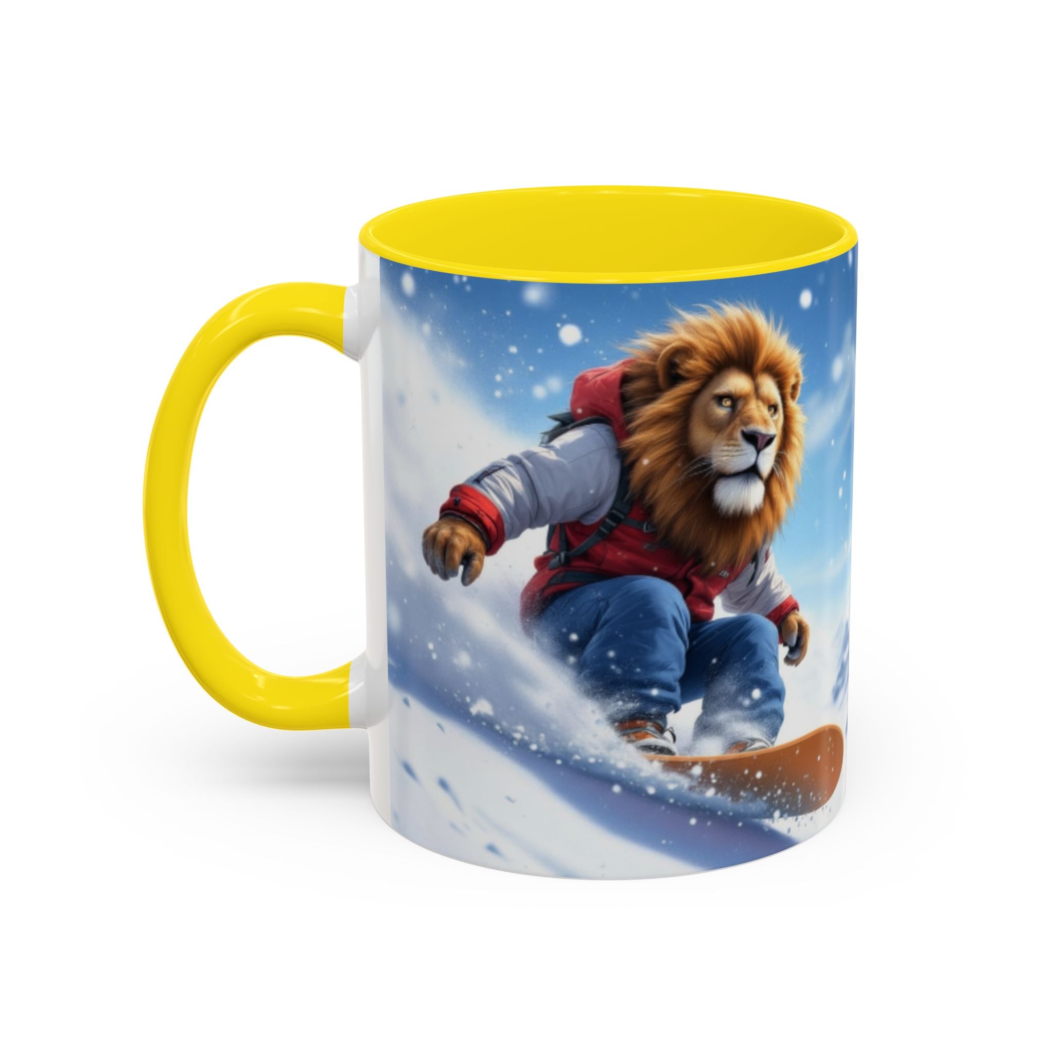 Snowboarding Lion Coffee Mug — Winter Sports Animal Art 11/15oz