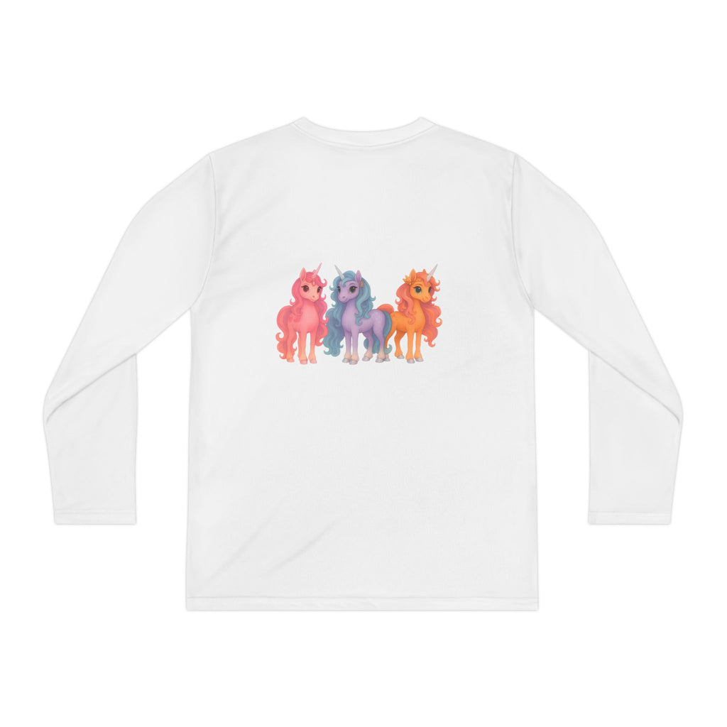 Youth Long Sleeve Tee — Colorful Cartoon Ponies Graphic