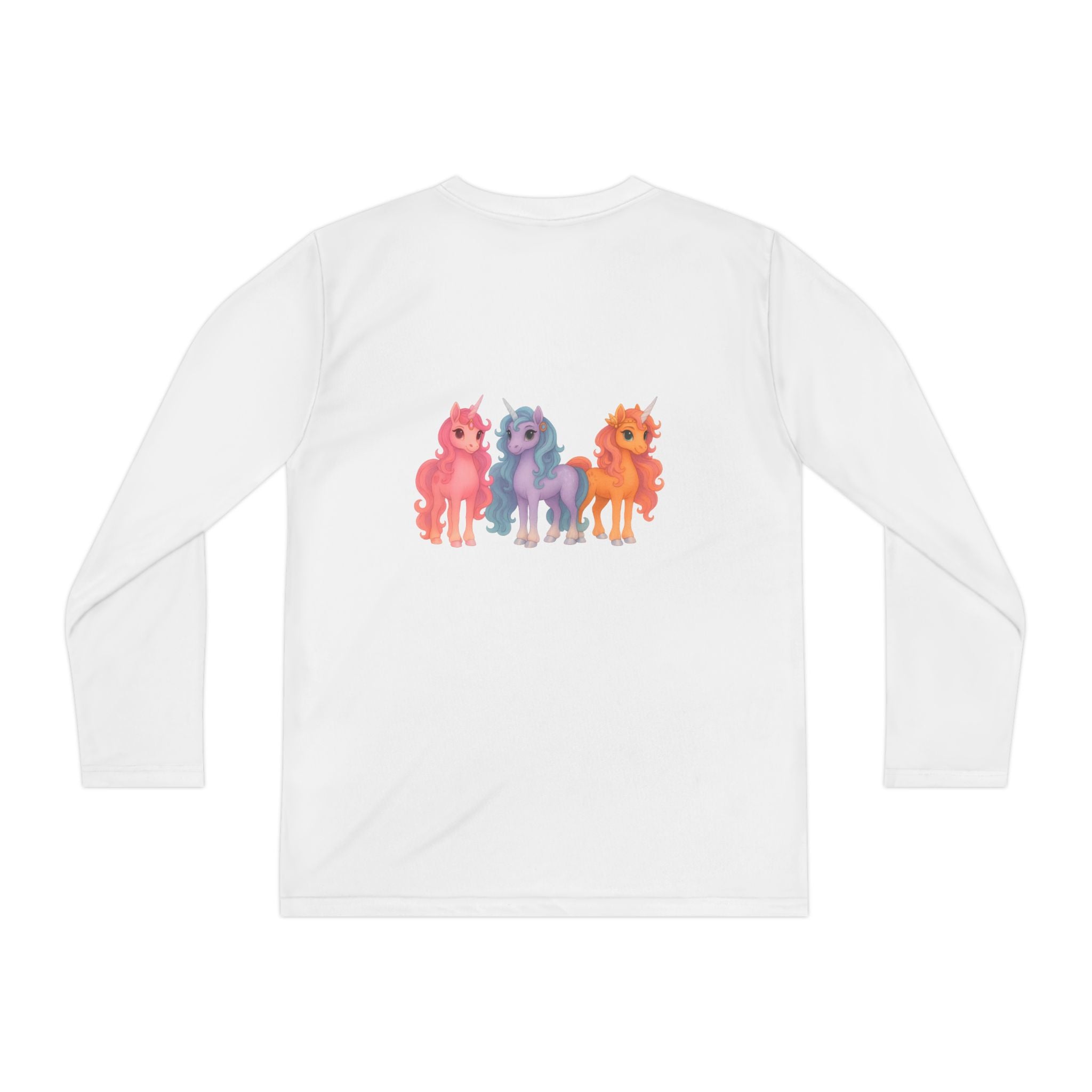 Youth Long Sleeve Tee — Colorful Cartoon Ponies Graphic