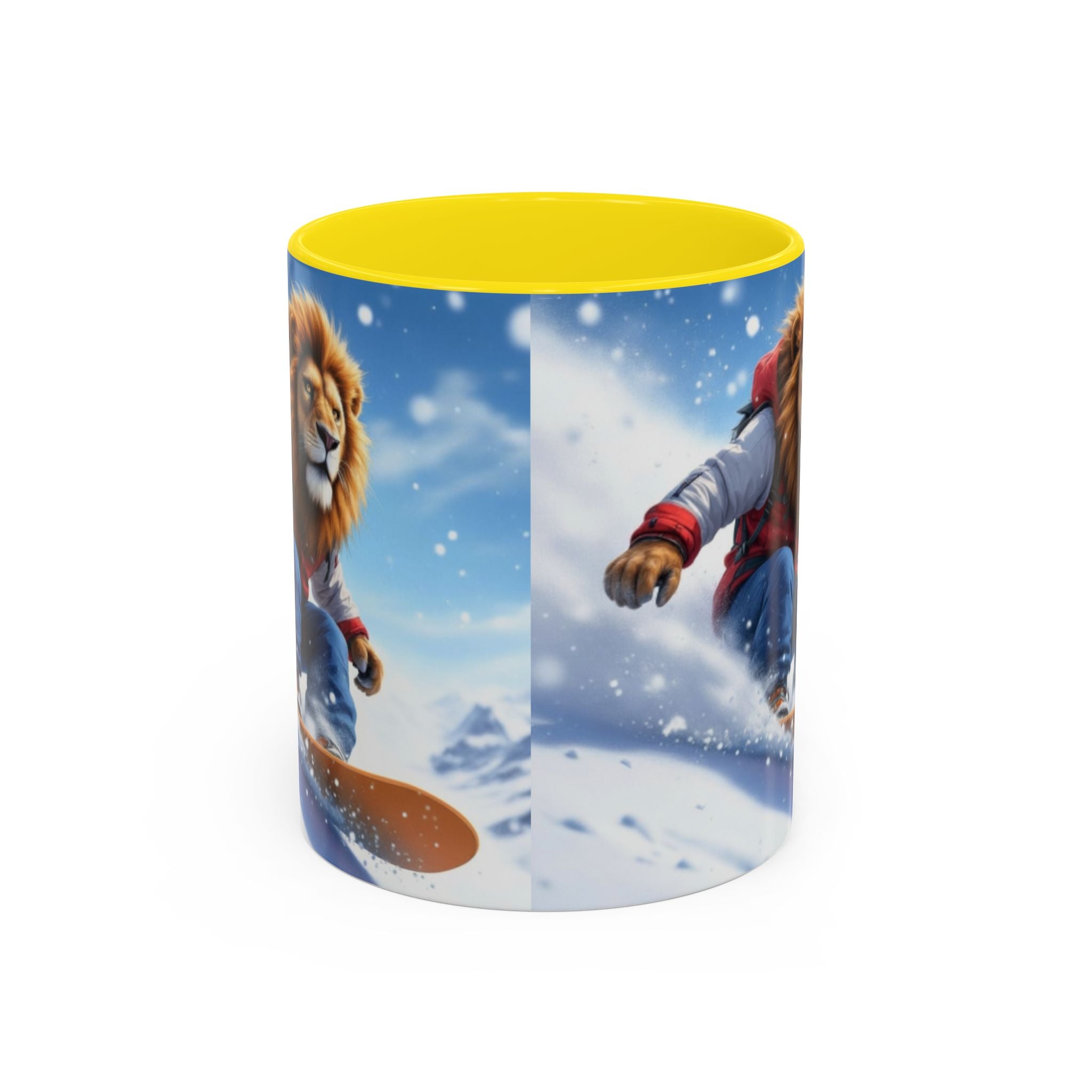 Snowboarding Lion Coffee Mug — Winter Sports Animal Art 11/15oz