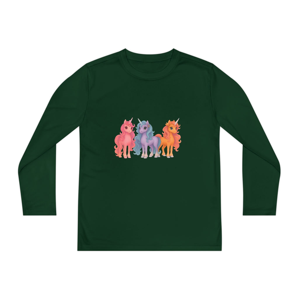 Youth Long Sleeve Tee — Colorful Cartoon Ponies Graphic