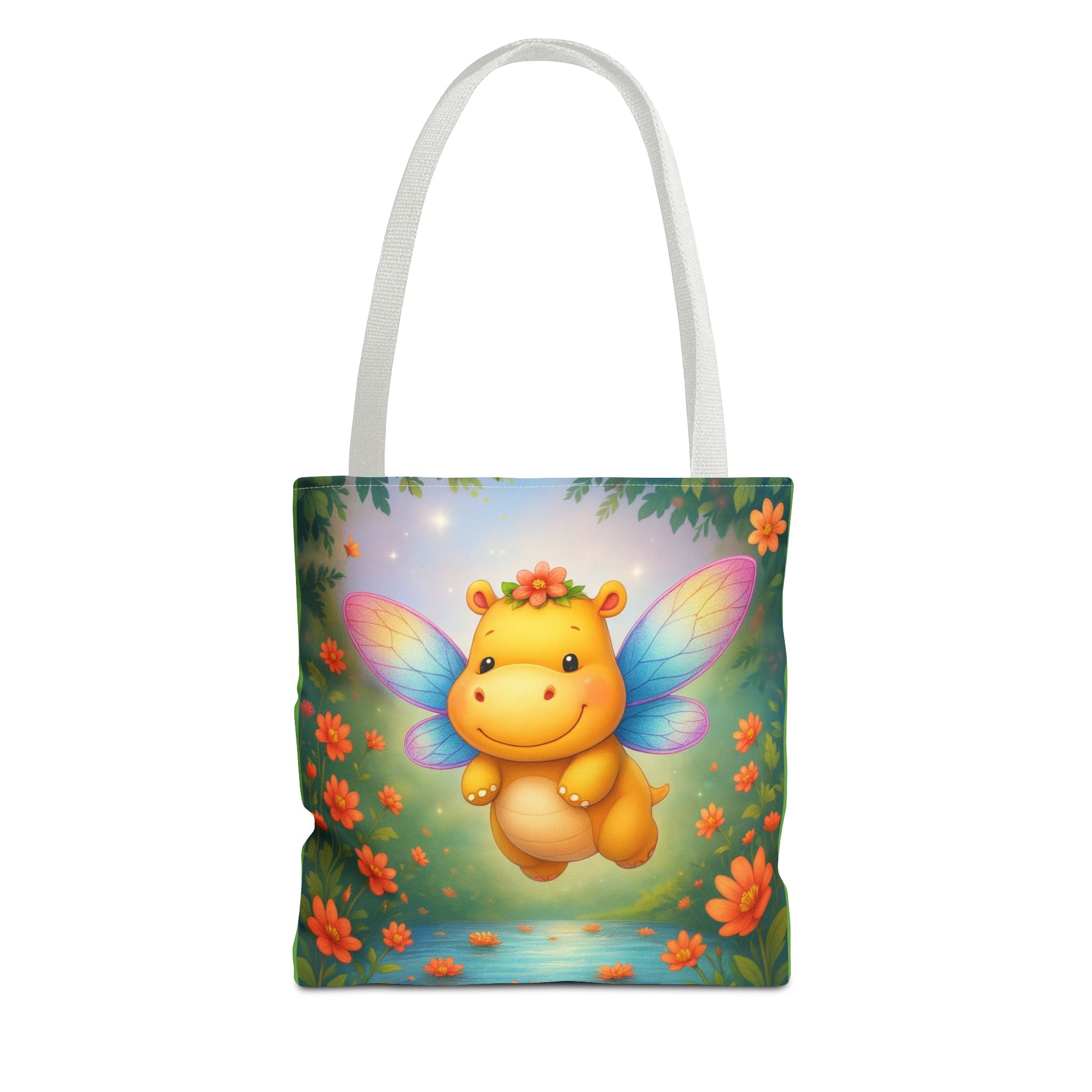 Fairy Hippo Tote Bag — Cute Floral Magic Wings Canvas Tote