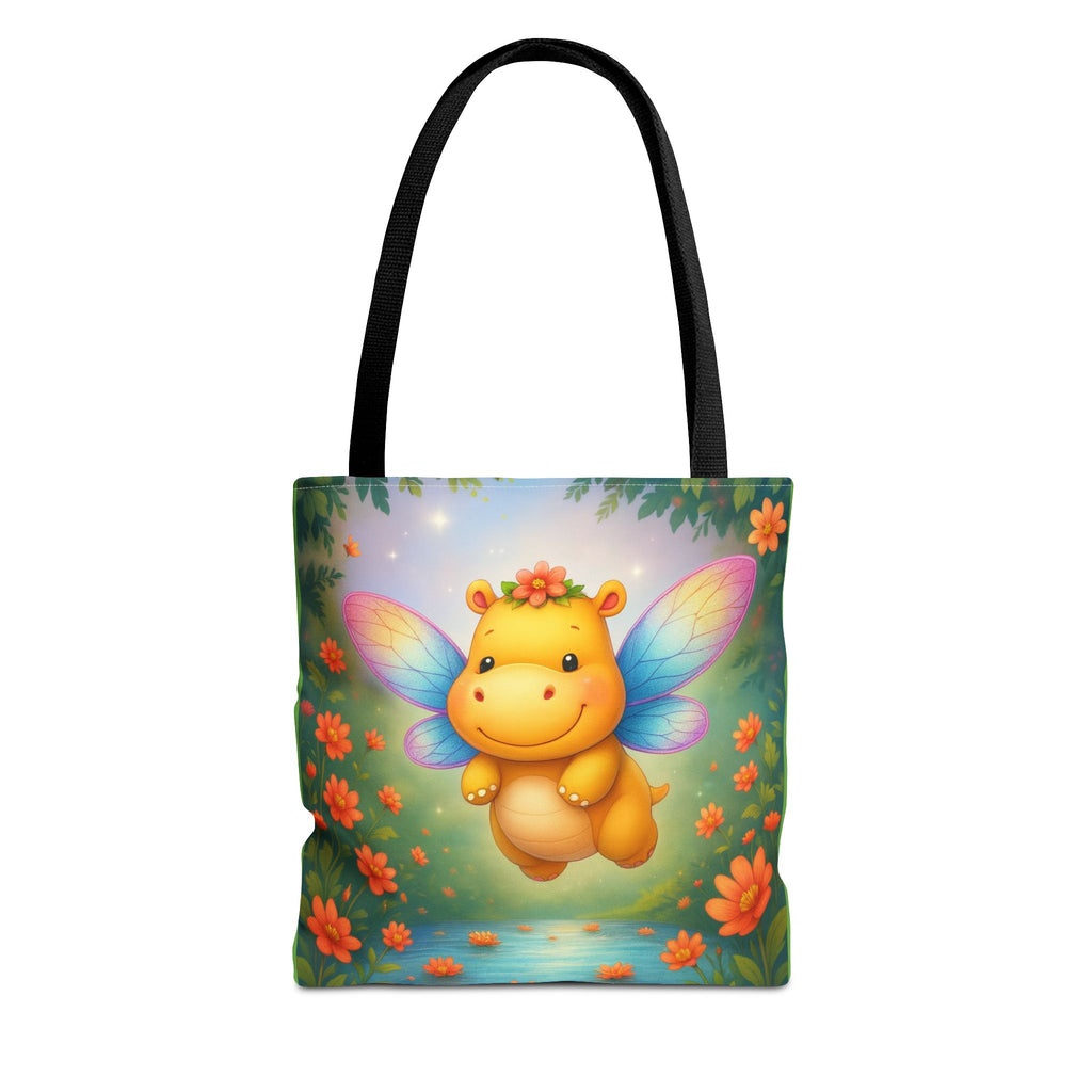 Fairy Hippo Tote Bag — Cute Floral Magic Wings Canvas Tote
