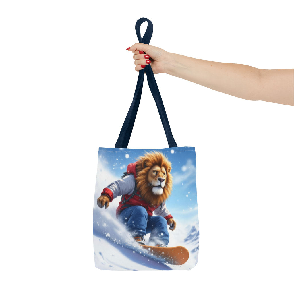 Snowboarding Lion Tote Bag — Cute Winter Animal Skiing Canvas Tote