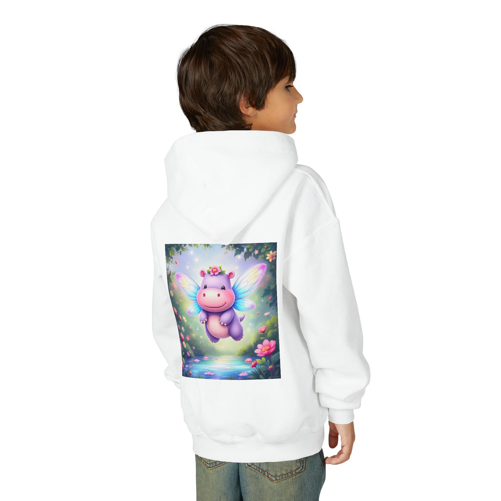 Whimsical Fairy Hippo Hooded Sweatshirt for Kids, Cute Gifts, Cozy Hoodie, Floral Design, Birthday Present