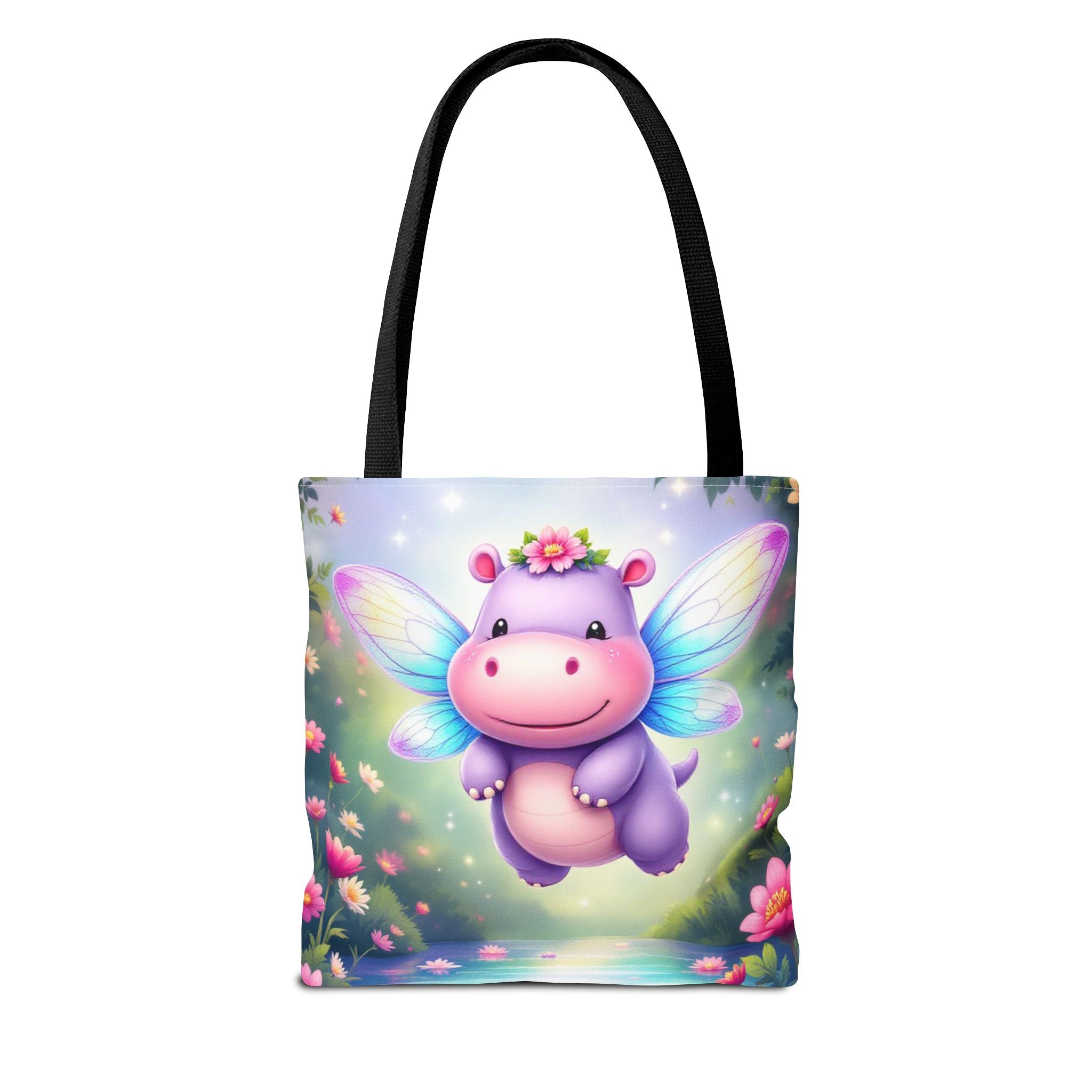 Cute Fairy Hippo Tote Bag — Magical Flower Wings All-Over Print