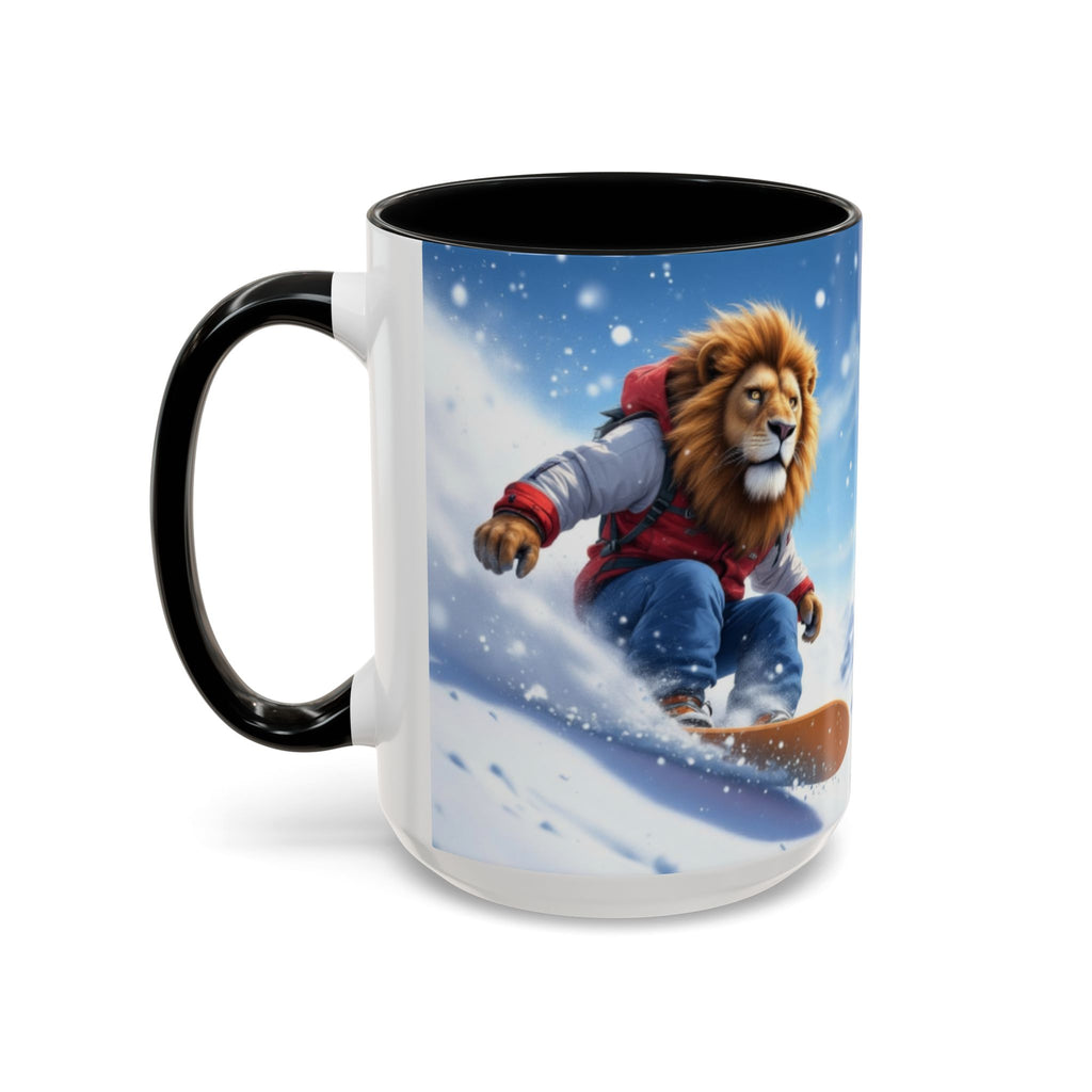 Snowboarding Lion Coffee Mug — Winter Sports Animal Art 11/15oz