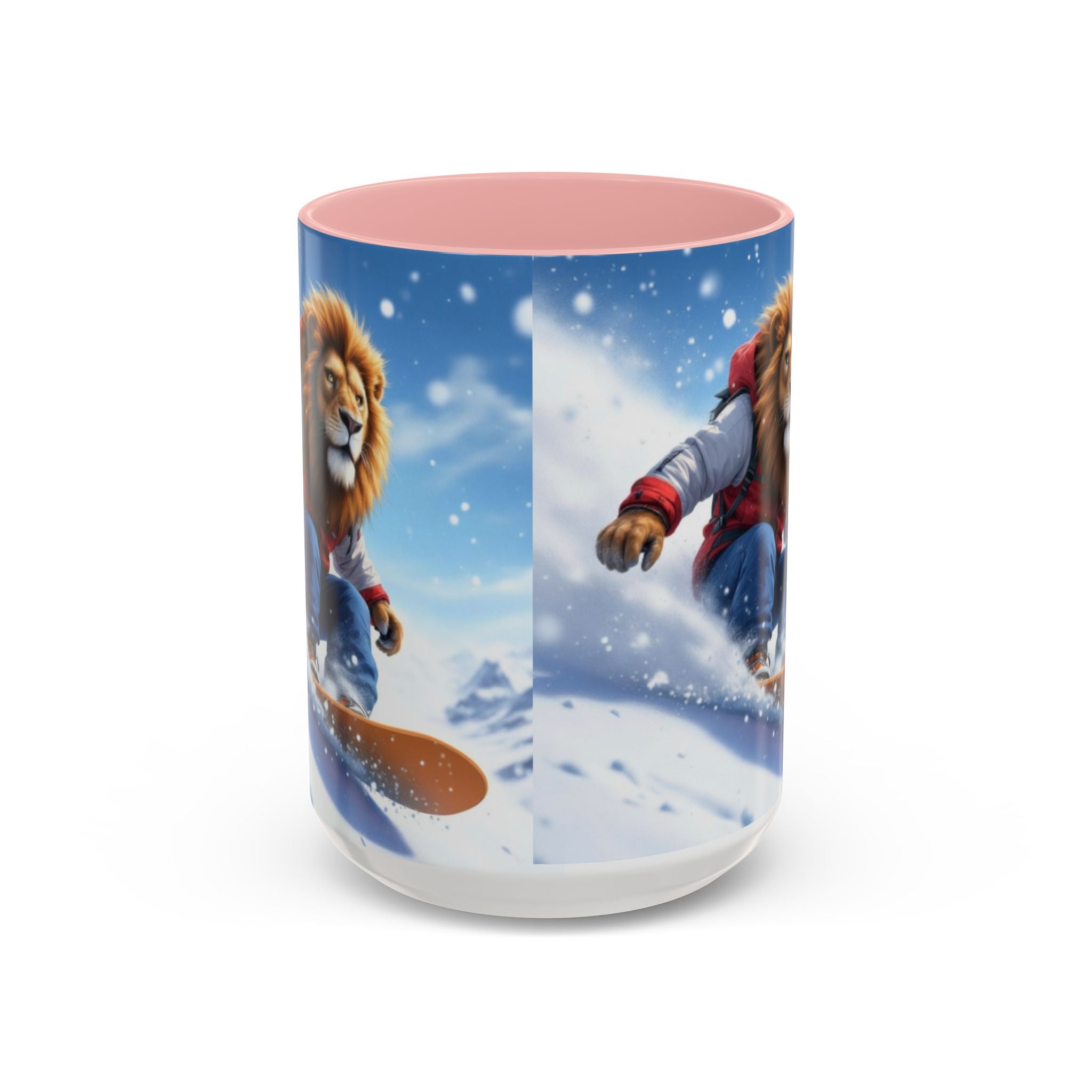 Snowboarding Lion Coffee Mug — Winter Sports Animal Art 11/15oz