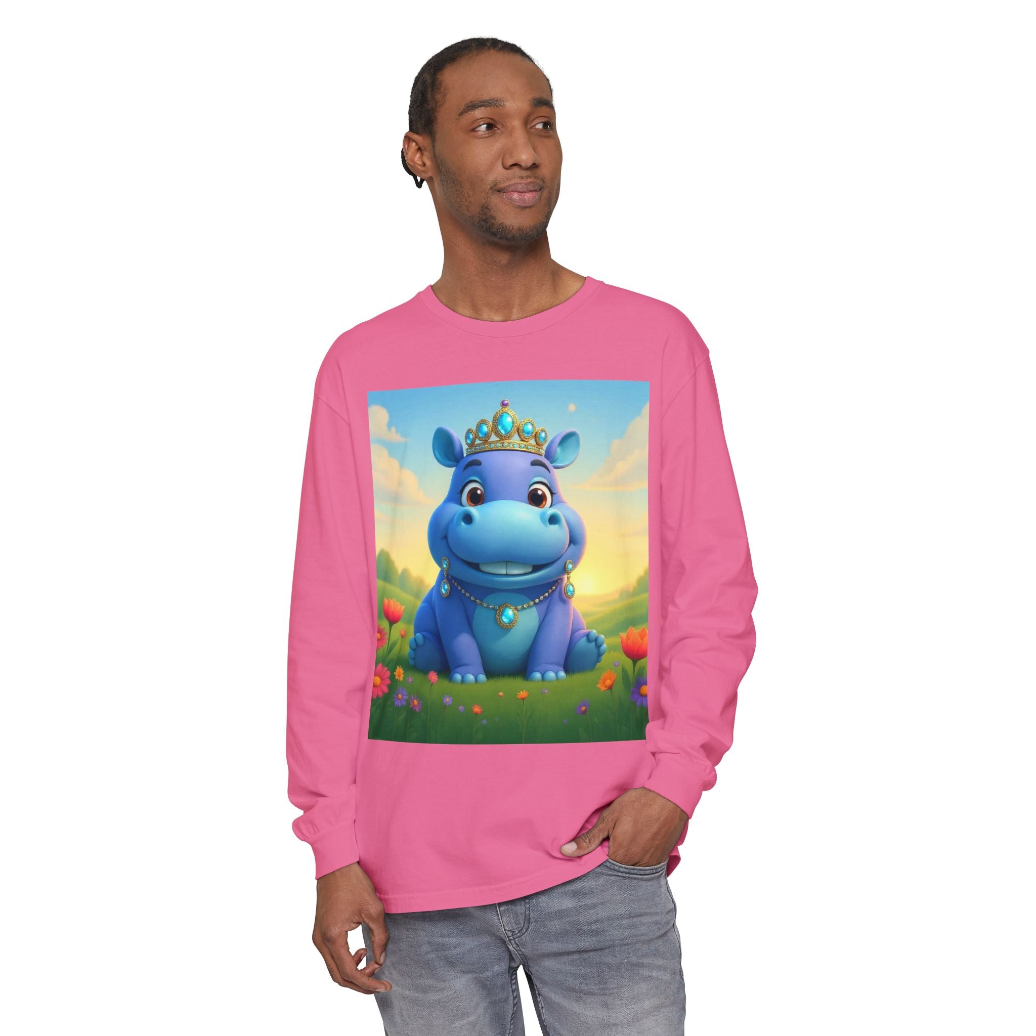 Whimsical Princess Hippo Long Sleeve T-Shirt