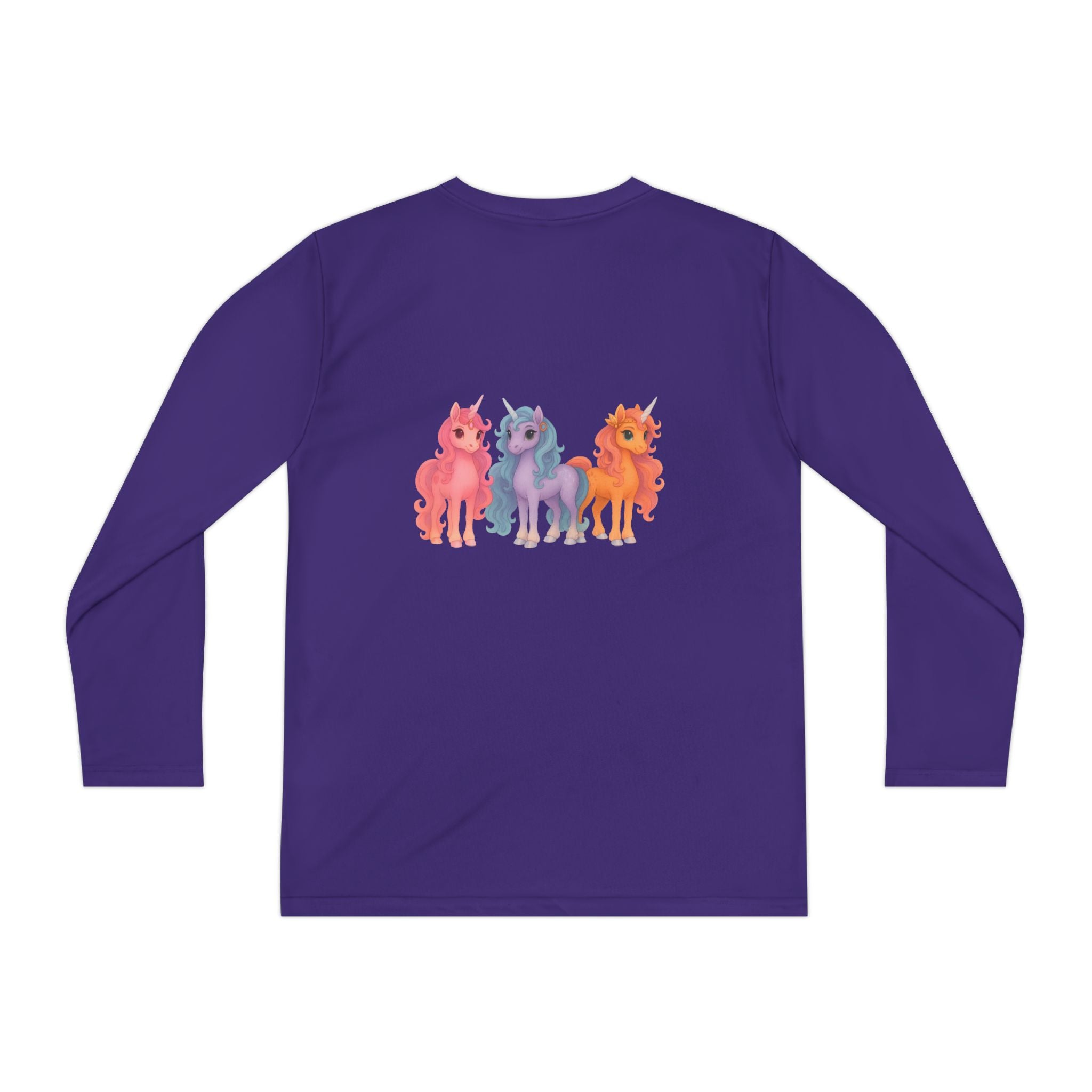 Youth Long Sleeve Tee — Colorful Cartoon Ponies Graphic