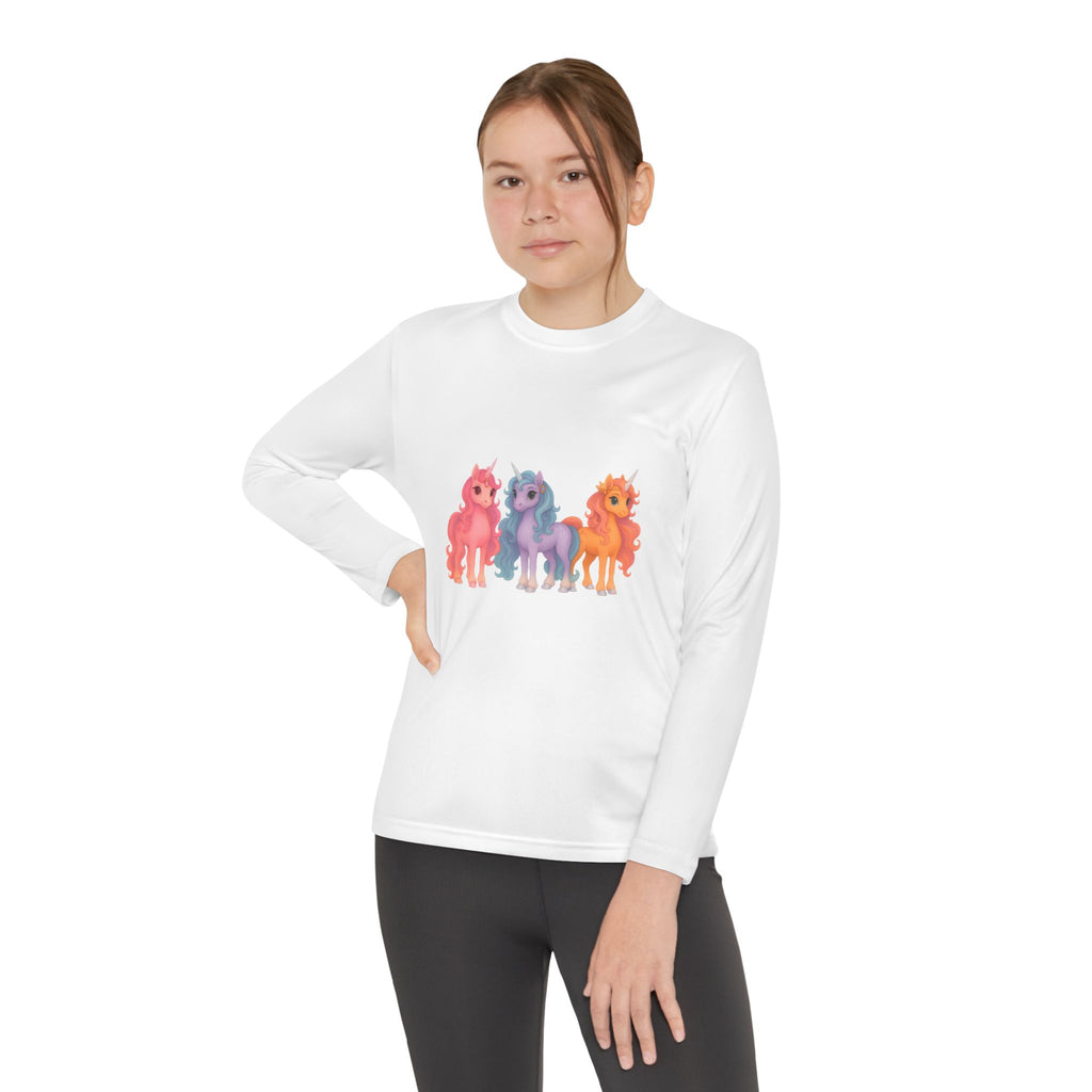 Youth Long Sleeve Tee — Colorful Cartoon Ponies Graphic