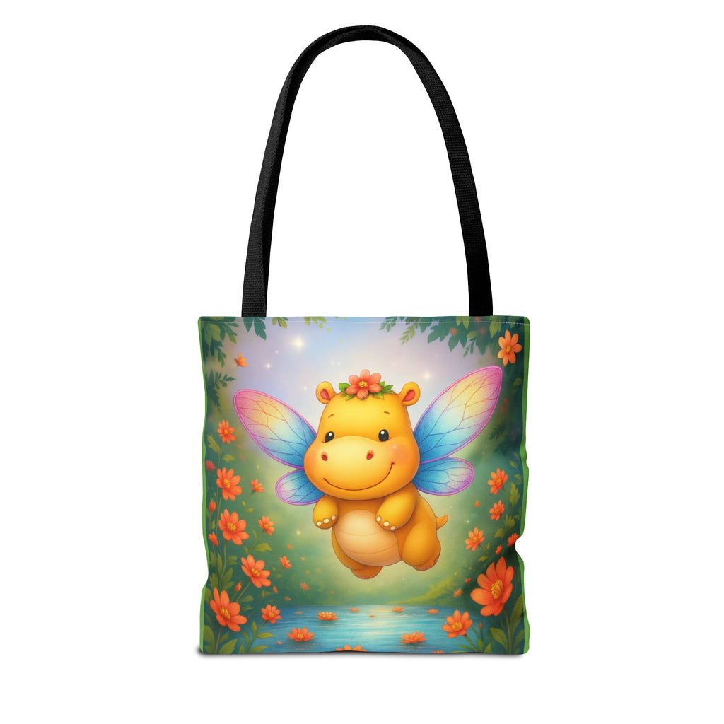 Fairy Hippo Tote Bag — Cute Floral Magic Wings Canvas Tote