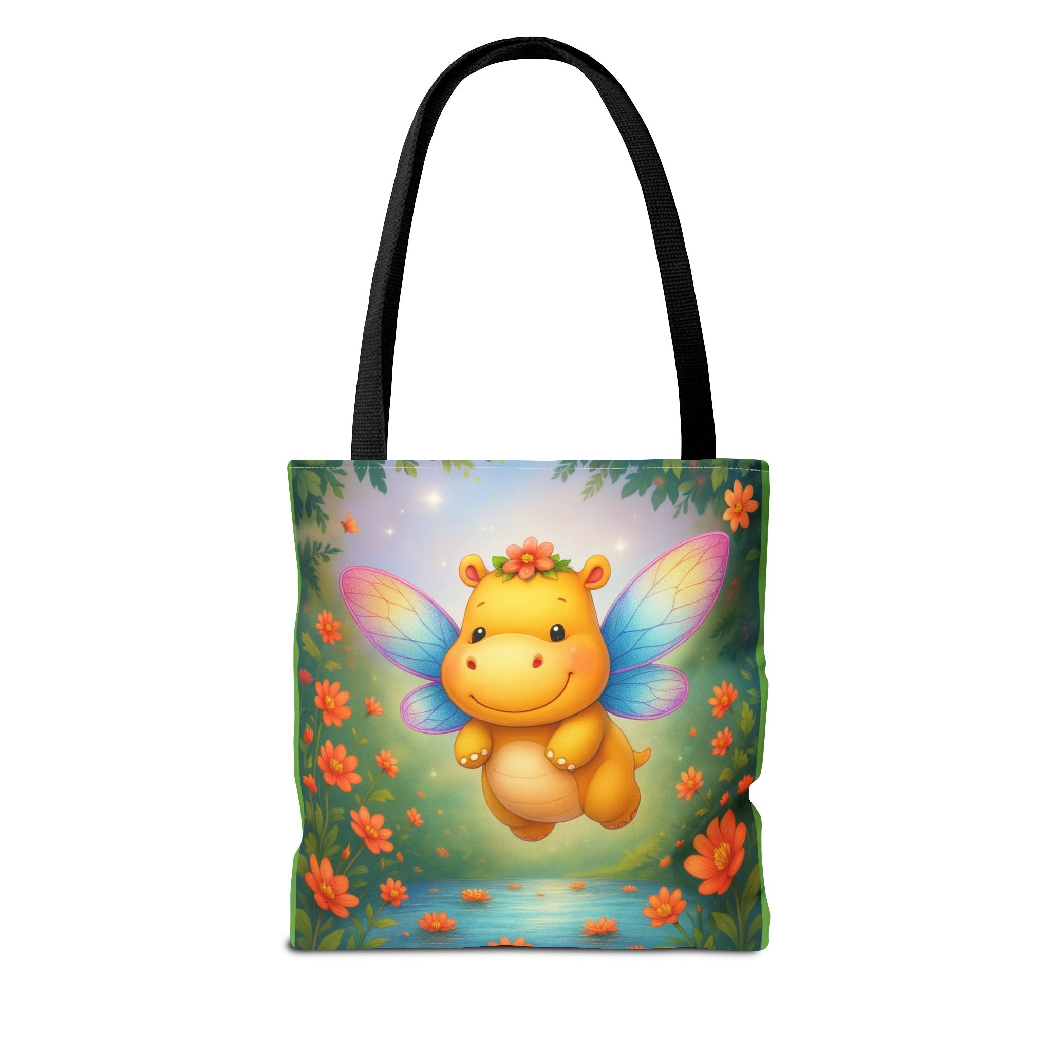Fairy Hippo Tote Bag — Cute Floral Magic Wings Canvas Tote