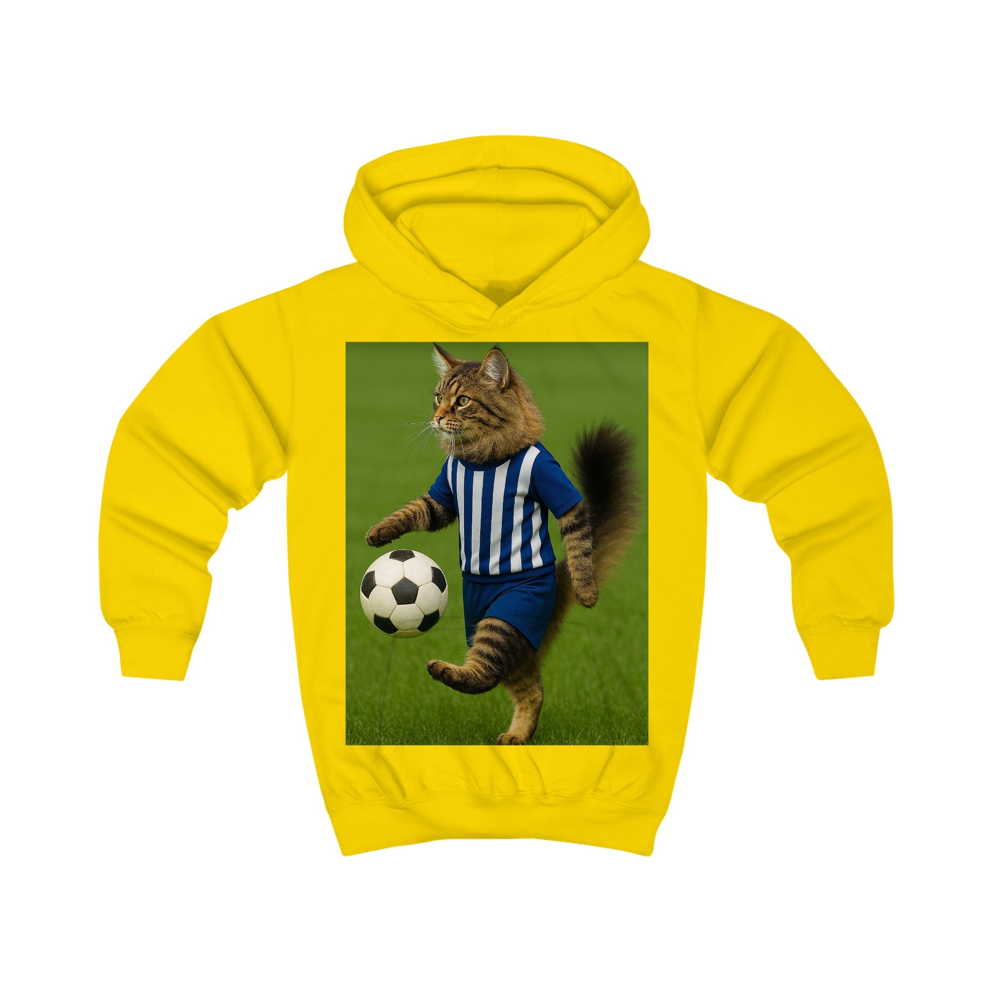 Kids Hoodie — Soccer Cat Design: Playful Goal-Scoring Cat for Young Soccer Fans