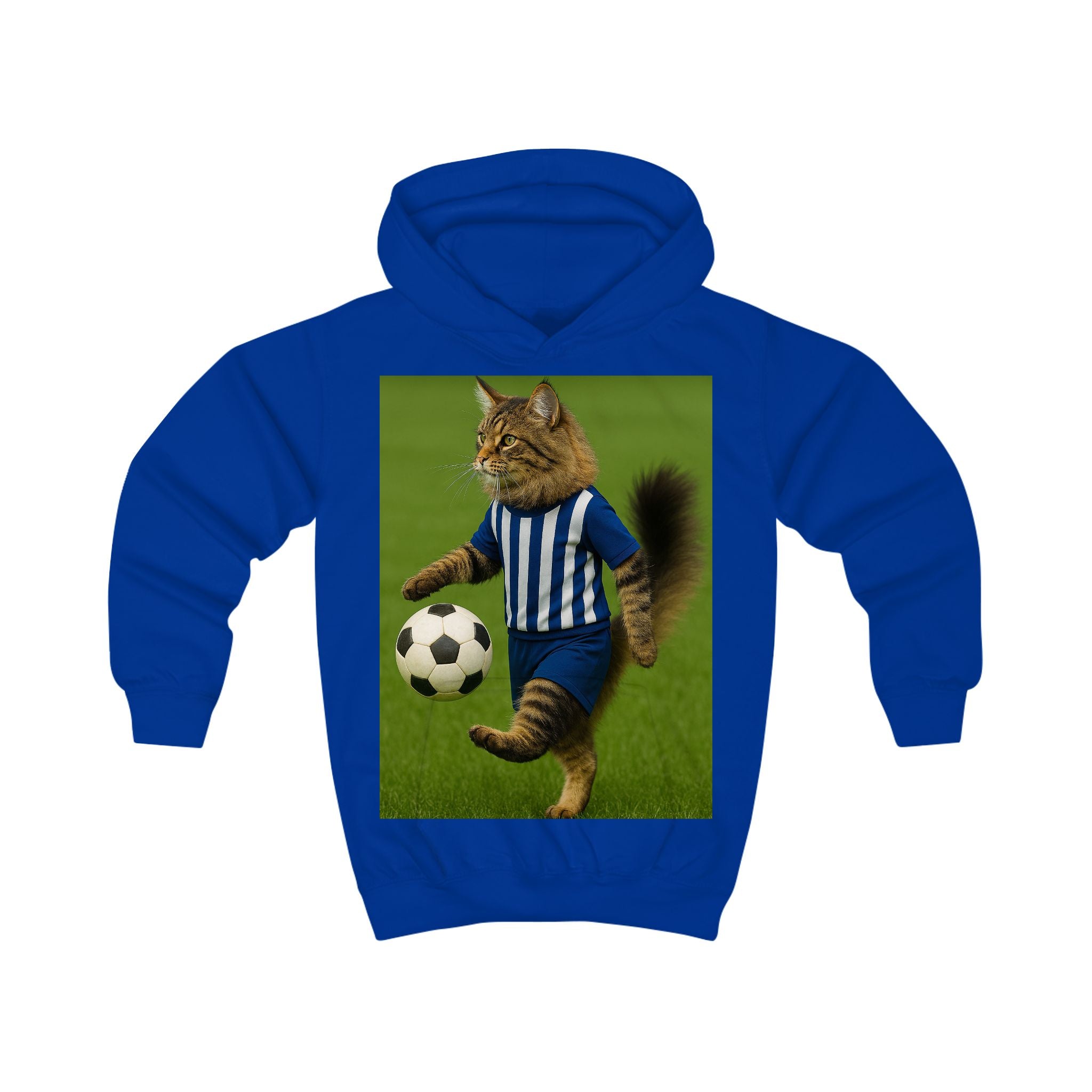 Kids Hoodie — Soccer Cat Design: Playful Goal-Scoring Cat for Young Soccer Fans