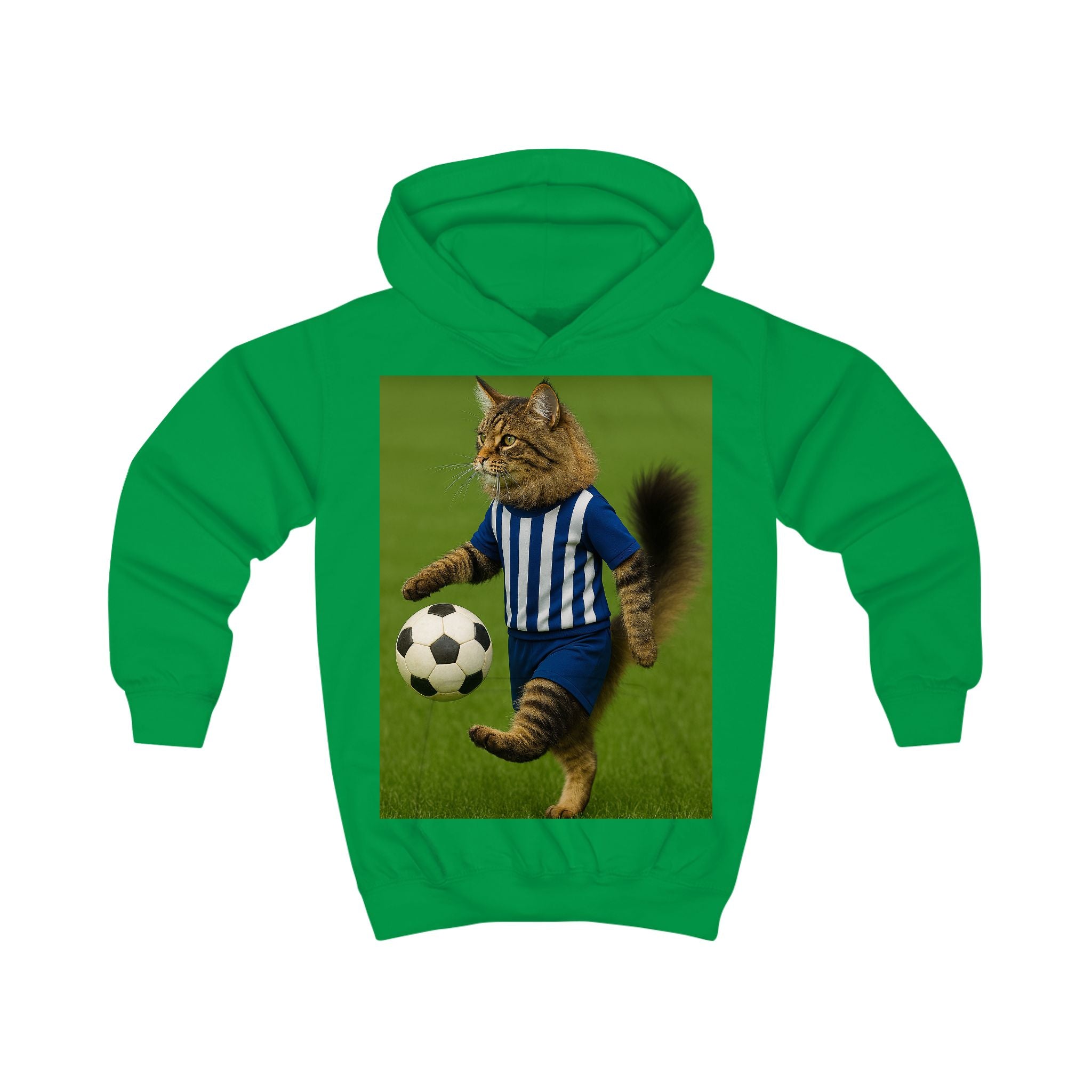 Kids Hoodie — Soccer Cat Design: Playful Goal-Scoring Cat for Young Soccer Fans