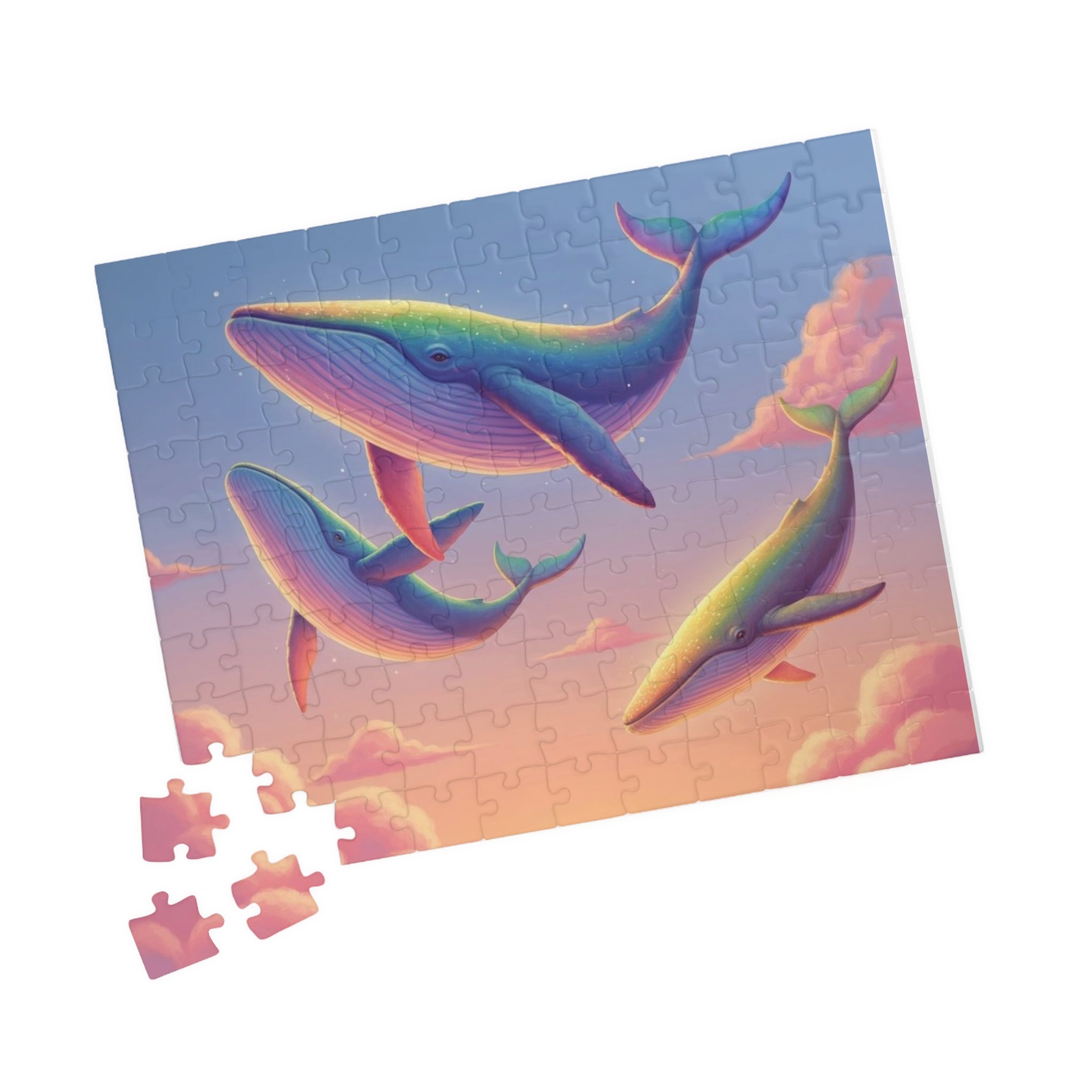 Soaring Rainbow Whales Jigsaw Puzzle — Scenic Ocean Fantasy Puzzle (110/252/520/1014 pcs)