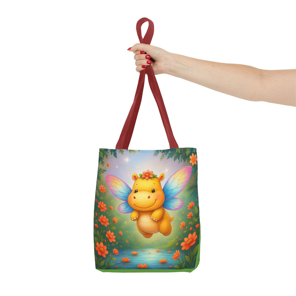 Fairy Hippo Tote Bag — Cute Floral Magic Wings Canvas Tote
