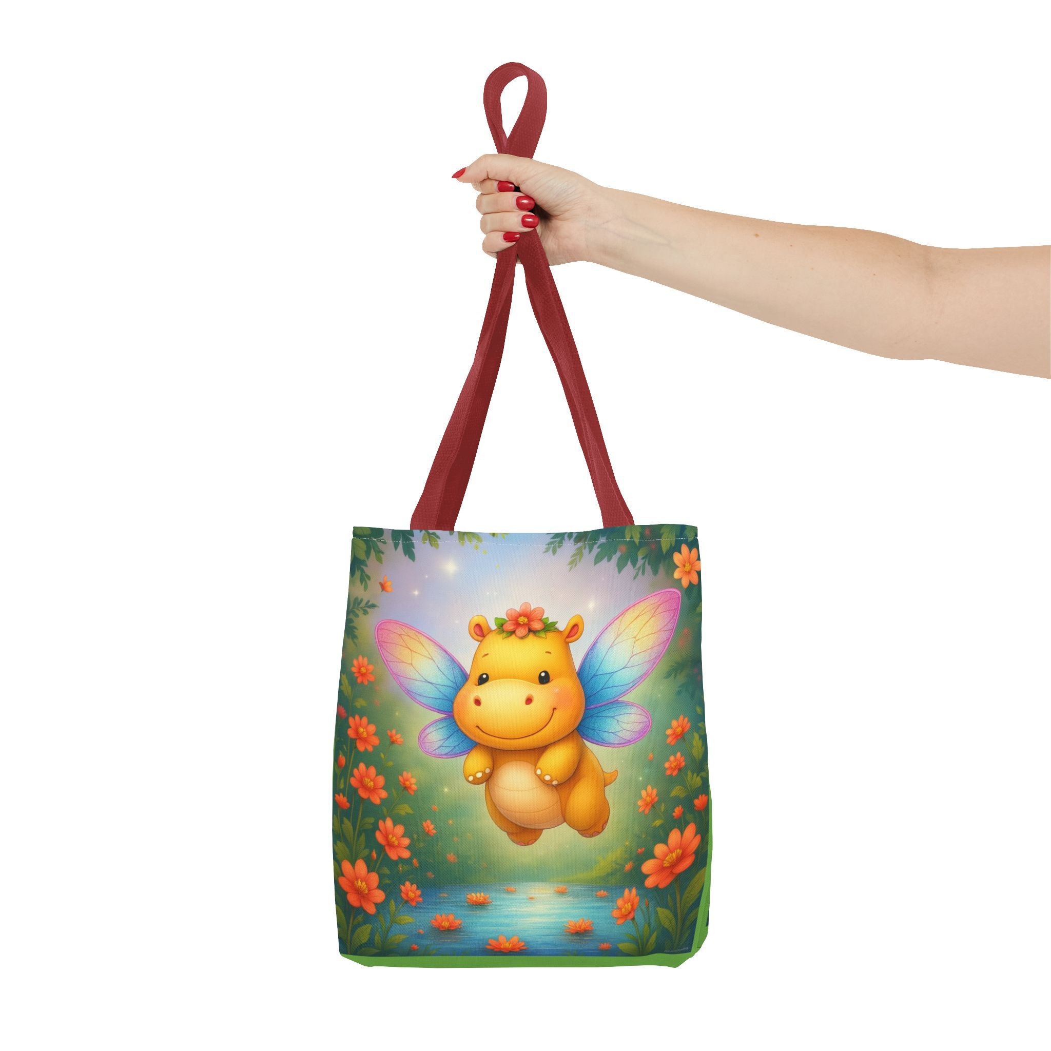 Fairy Hippo Tote Bag — Cute Floral Magic Wings Canvas Tote