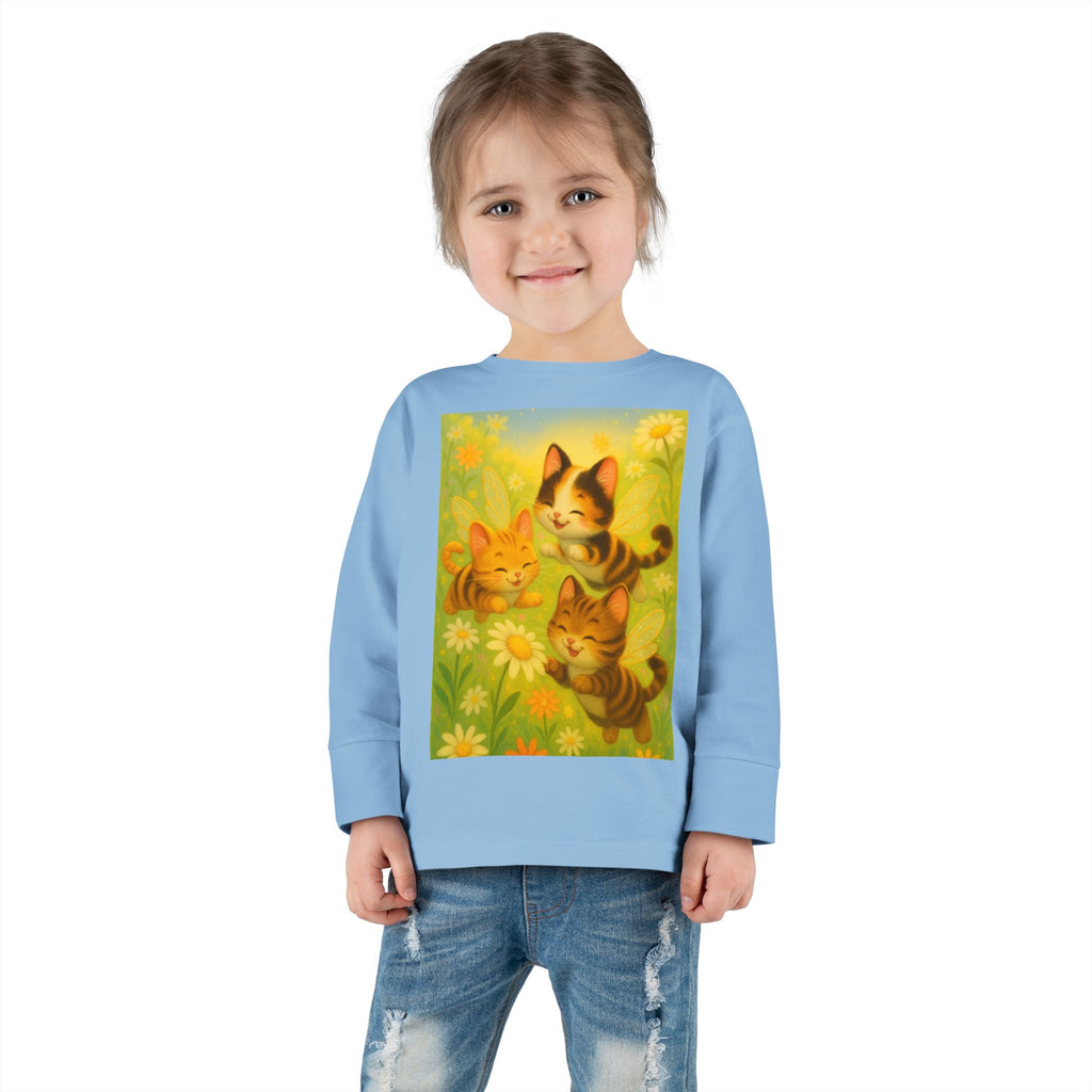 Toddler Tee - Whimsical Trio of Bumble Cats Playing in the Garden