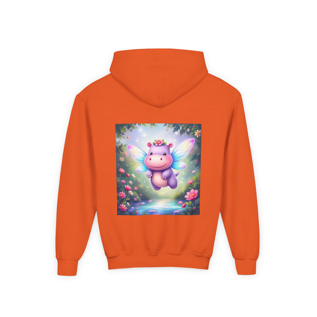 Whimsical Fairy Hippo Hooded Sweatshirt for Kids, Cute Gifts, Cozy Hoodie, Floral Design, Birthday Present