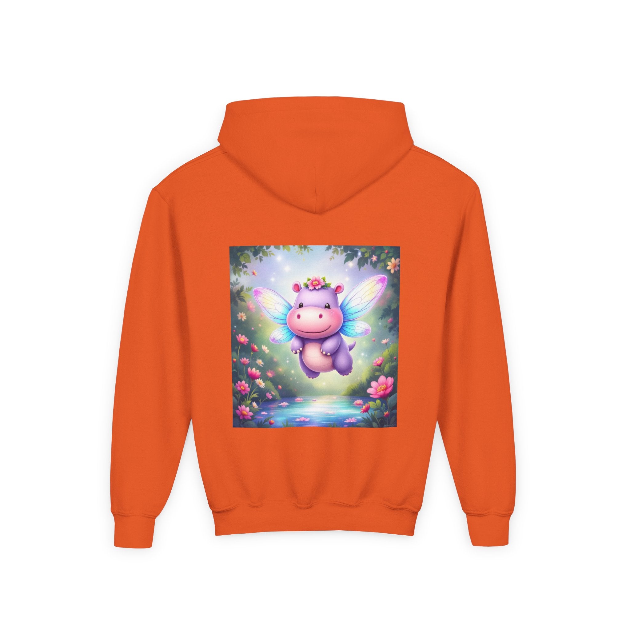 Whimsical Fairy Hippo Hooded Sweatshirt for Kids, Cute Gifts, Cozy Hoodie, Floral Design, Birthday Present