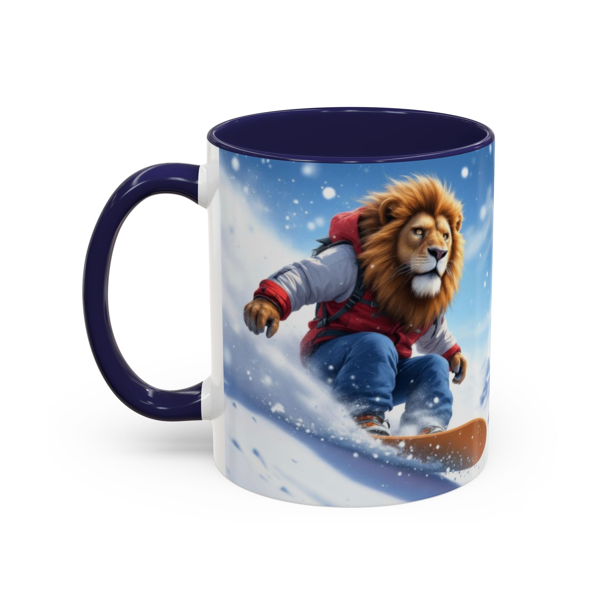 Snowboarding Lion Coffee Mug — Winter Sports Animal Art 11/15oz