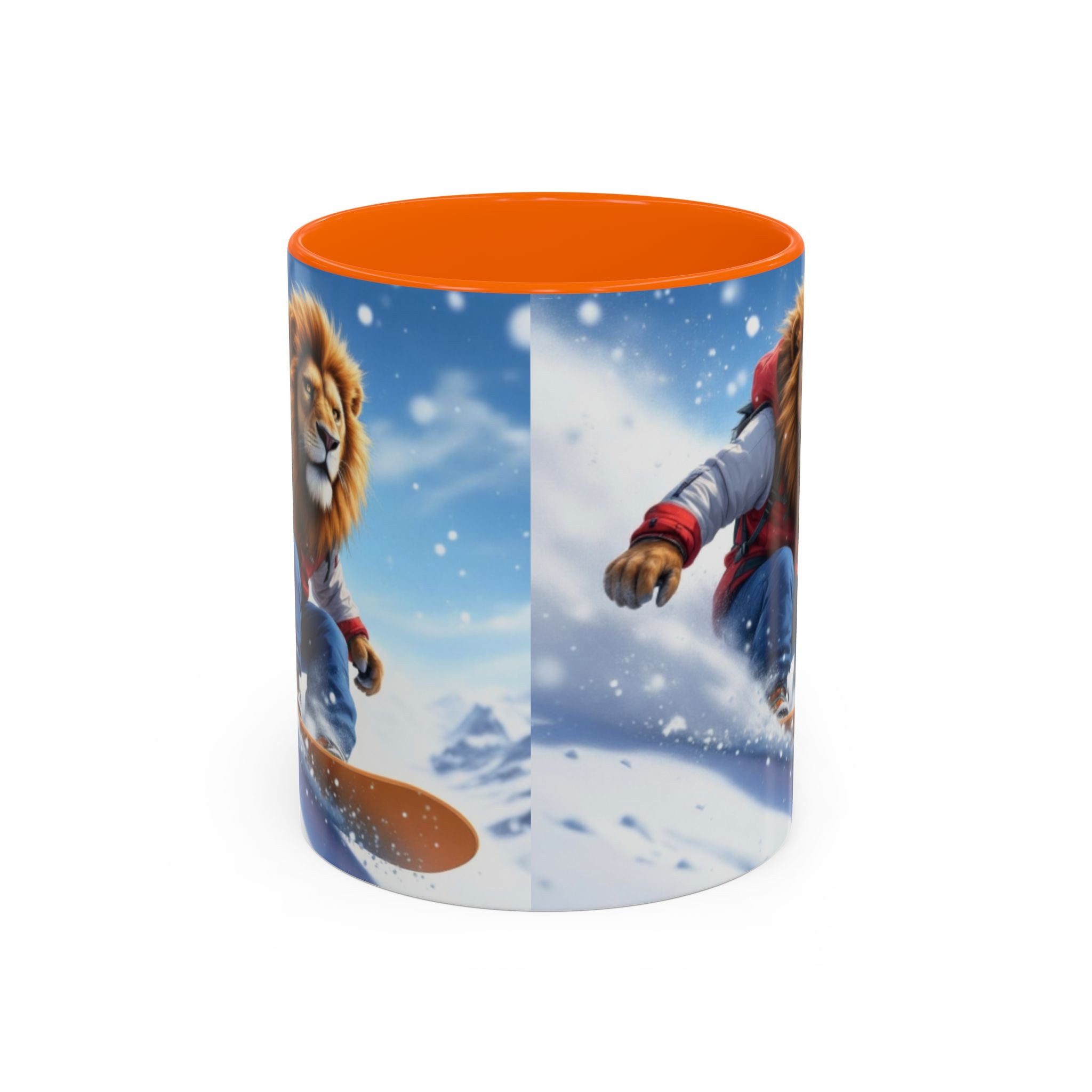 Snowboarding Lion Coffee Mug — Winter Sports Animal Art 11/15oz