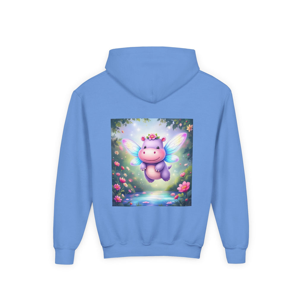 Whimsical Fairy Hippo Hooded Sweatshirt for Kids, Cute Gifts, Cozy Hoodie, Floral Design, Birthday Present