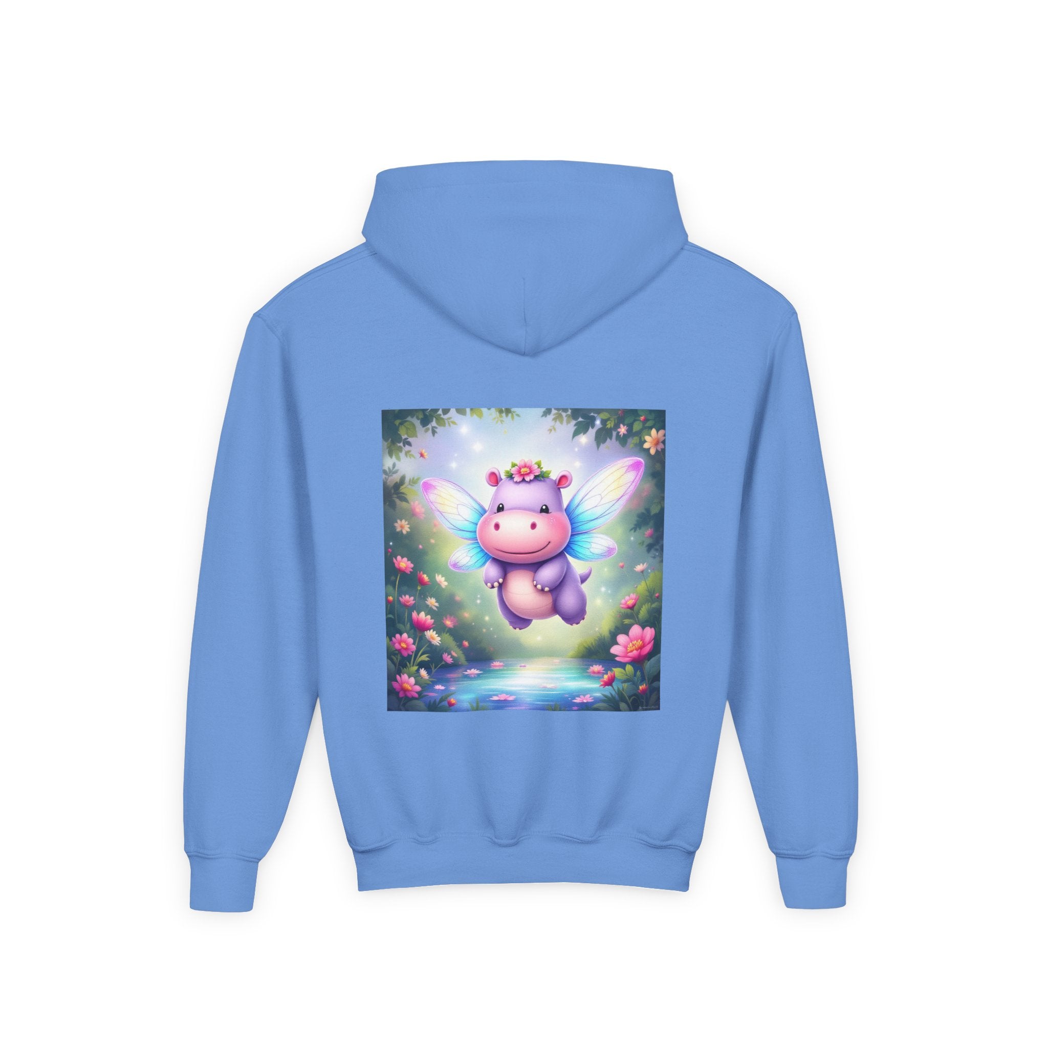 Whimsical Fairy Hippo Hooded Sweatshirt for Kids, Cute Gifts, Cozy Hoodie, Floral Design, Birthday Present