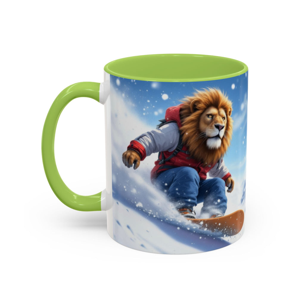Snowboarding Lion Coffee Mug — Winter Sports Animal Art 11/15oz