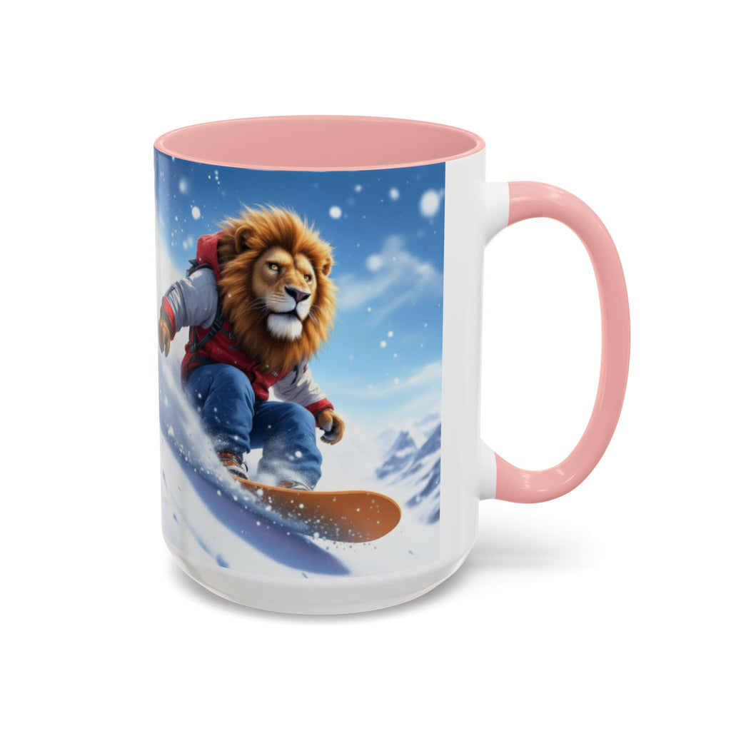 Snowboarding Lion Coffee Mug — Winter Sports Animal Art 11/15oz