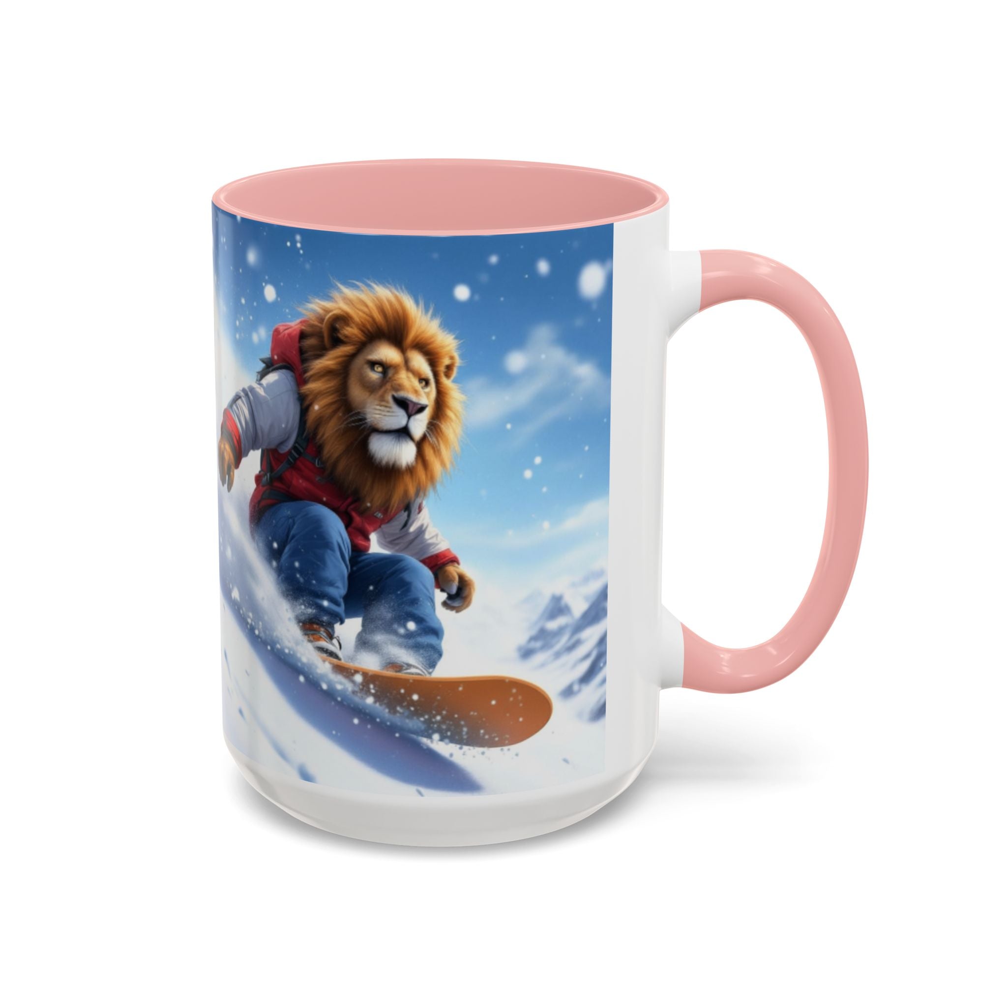 Snowboarding Lion Coffee Mug — Winter Sports Animal Art 11/15oz